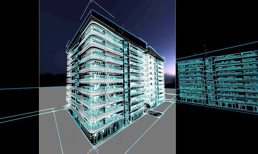 Buildings with interior Plan 3D model_1