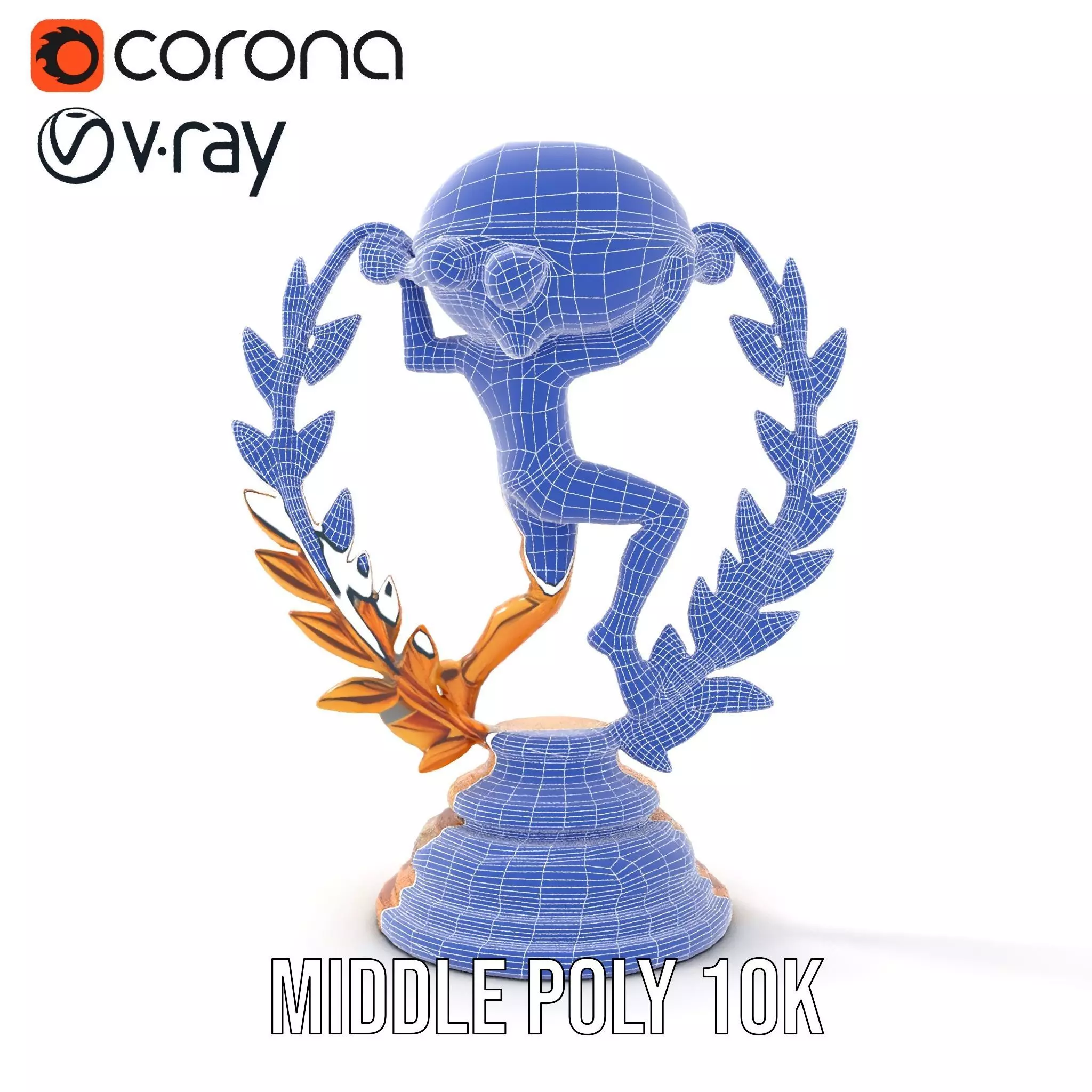 Golden Soccer Trophy model pack with detailed design Low-poly 3D model_15