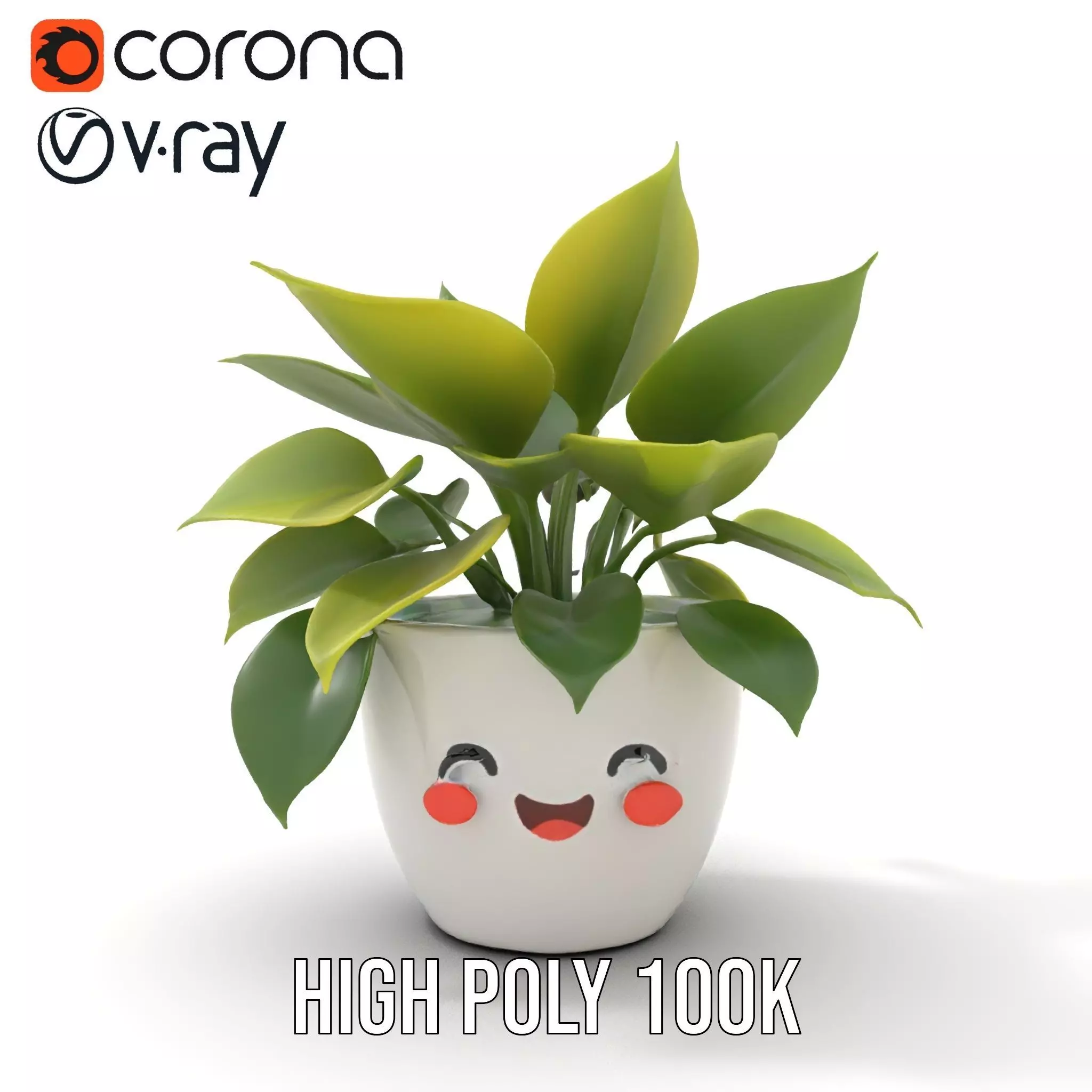 Happy Face Potted Plant Model Pack Low-poly 3D model_22