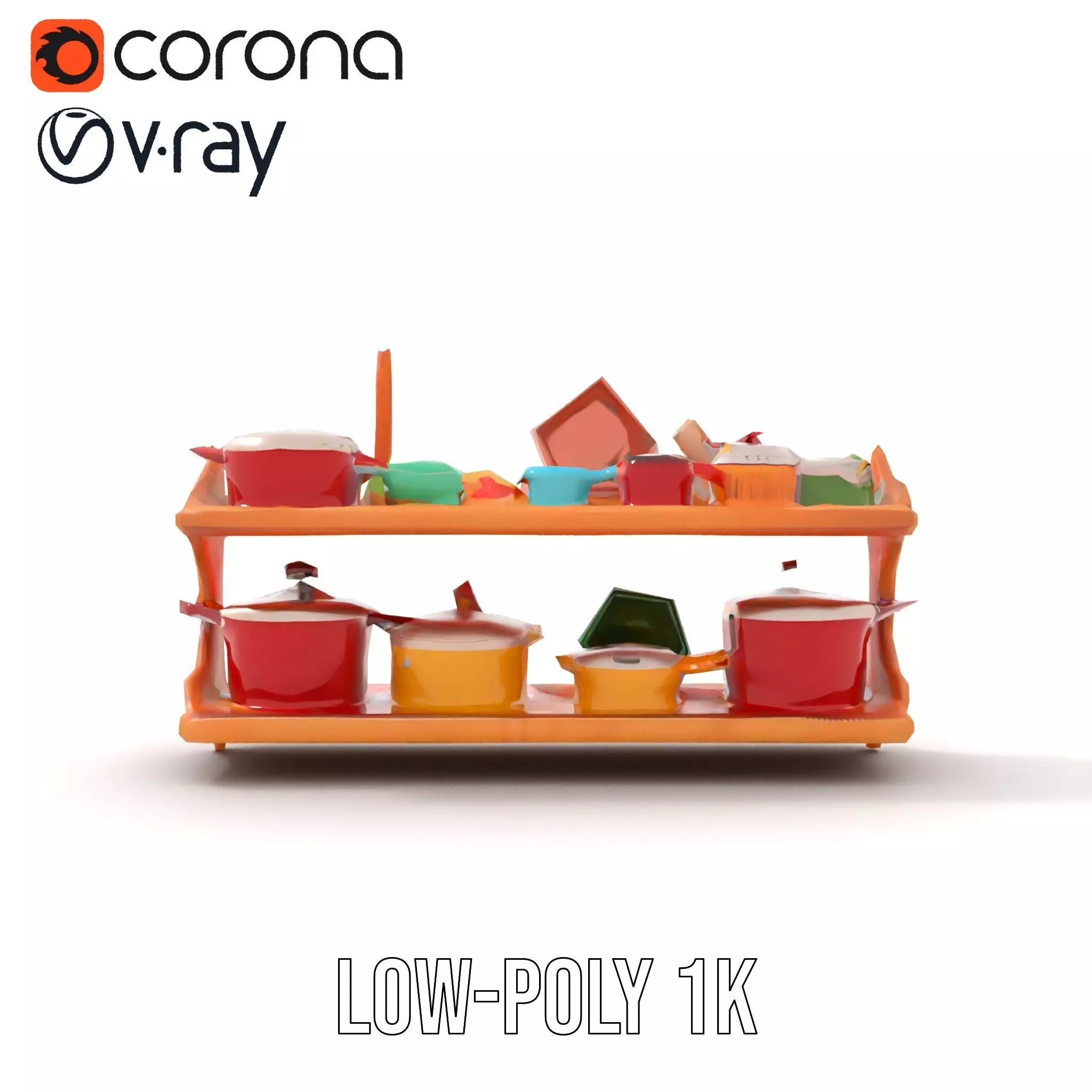 Colorful Kitchen Cookware Set Model Pack Low-poly 3D model_18