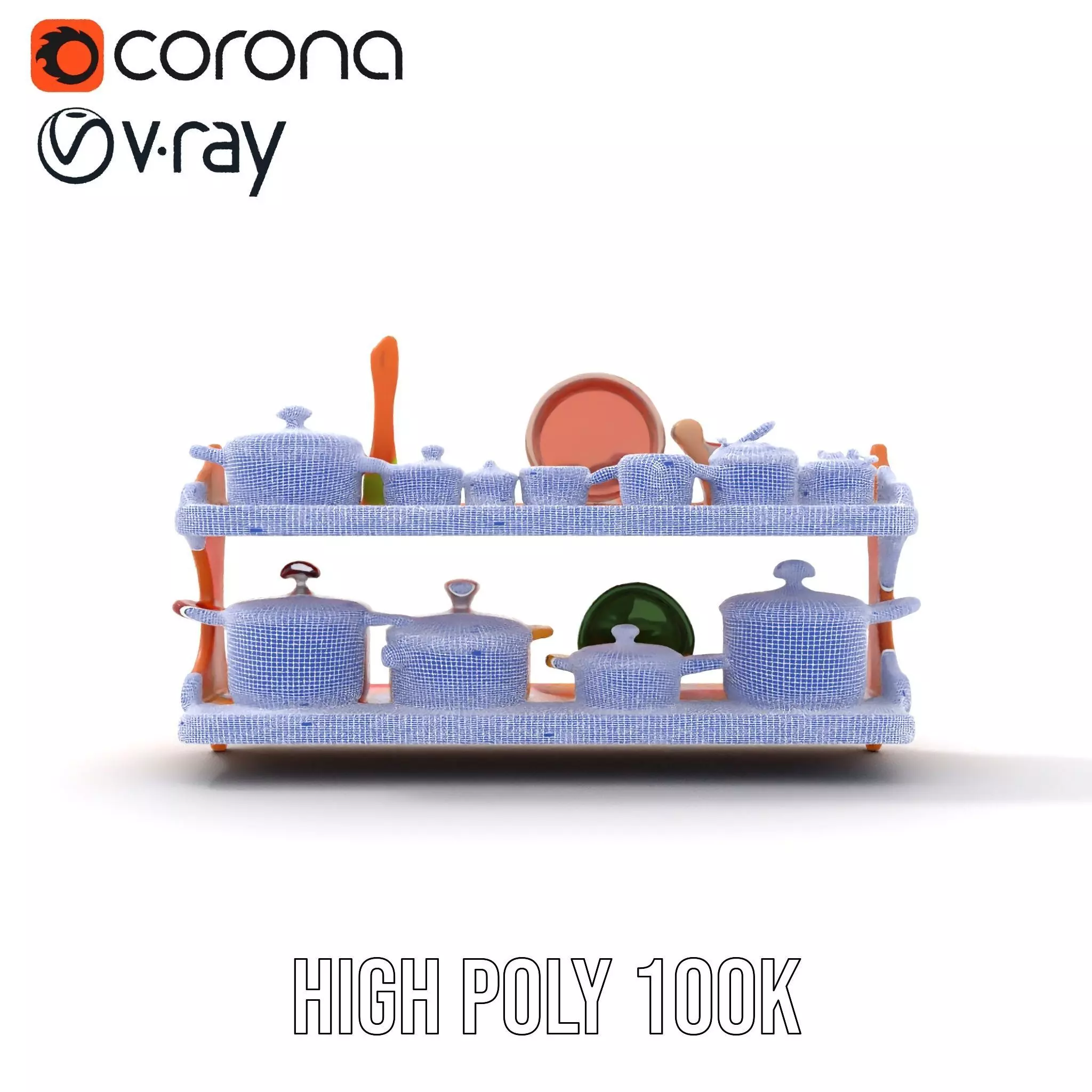 Colorful Kitchen Cookware Set Model Pack Low-poly 3D model_32