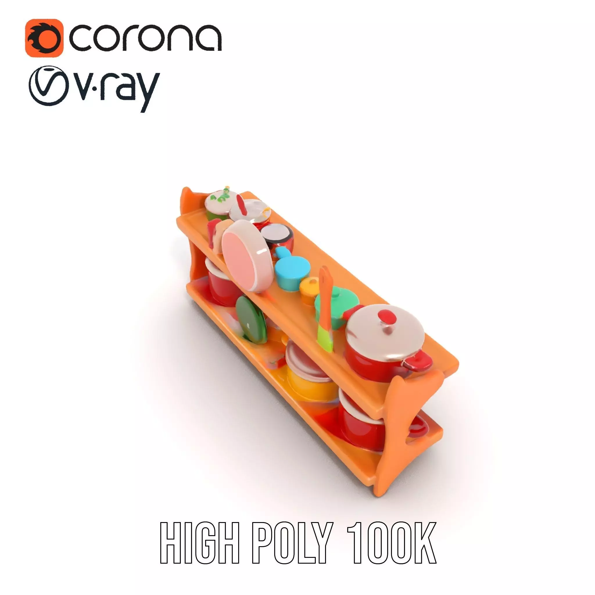 Colorful Kitchen Cookware Set Model Pack Low-poly 3D model_22