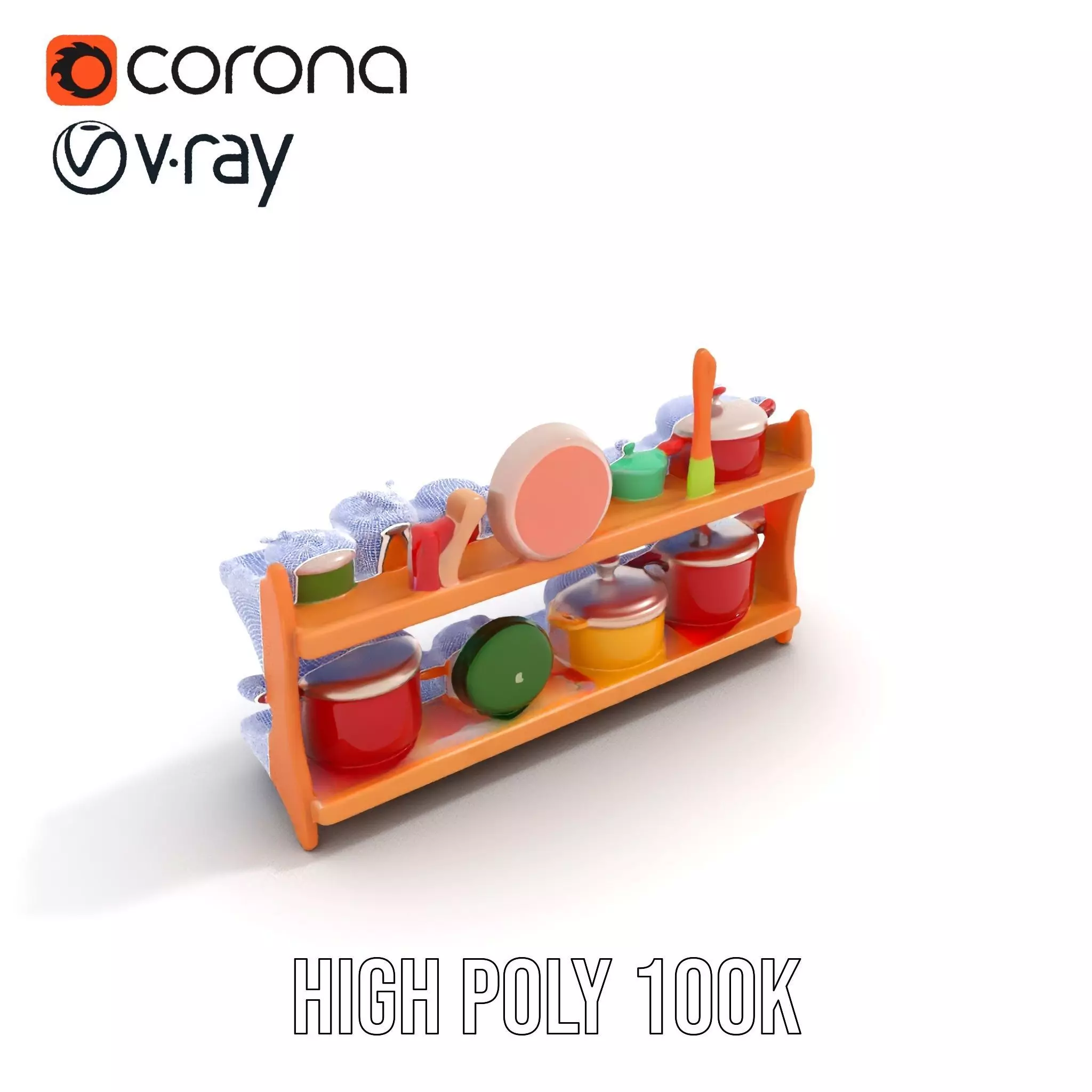 Colorful Kitchen Cookware Set Model Pack Low-poly 3D model_34