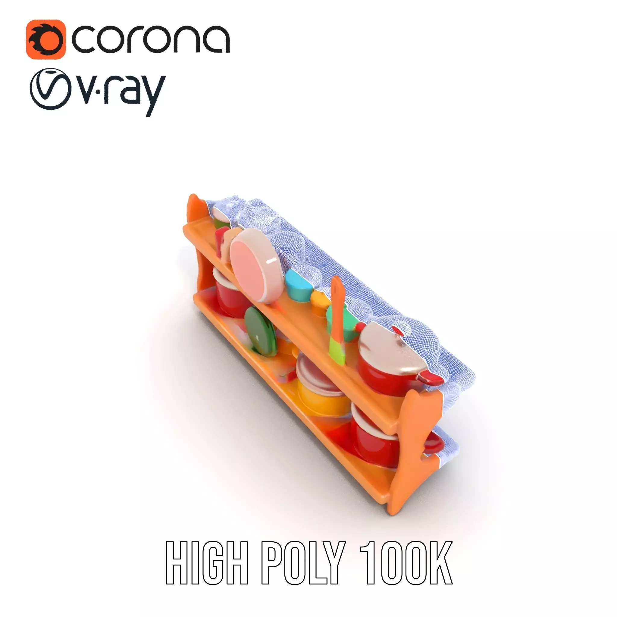 Colorful Kitchen Cookware Set Model Pack Low-poly 3D model_33