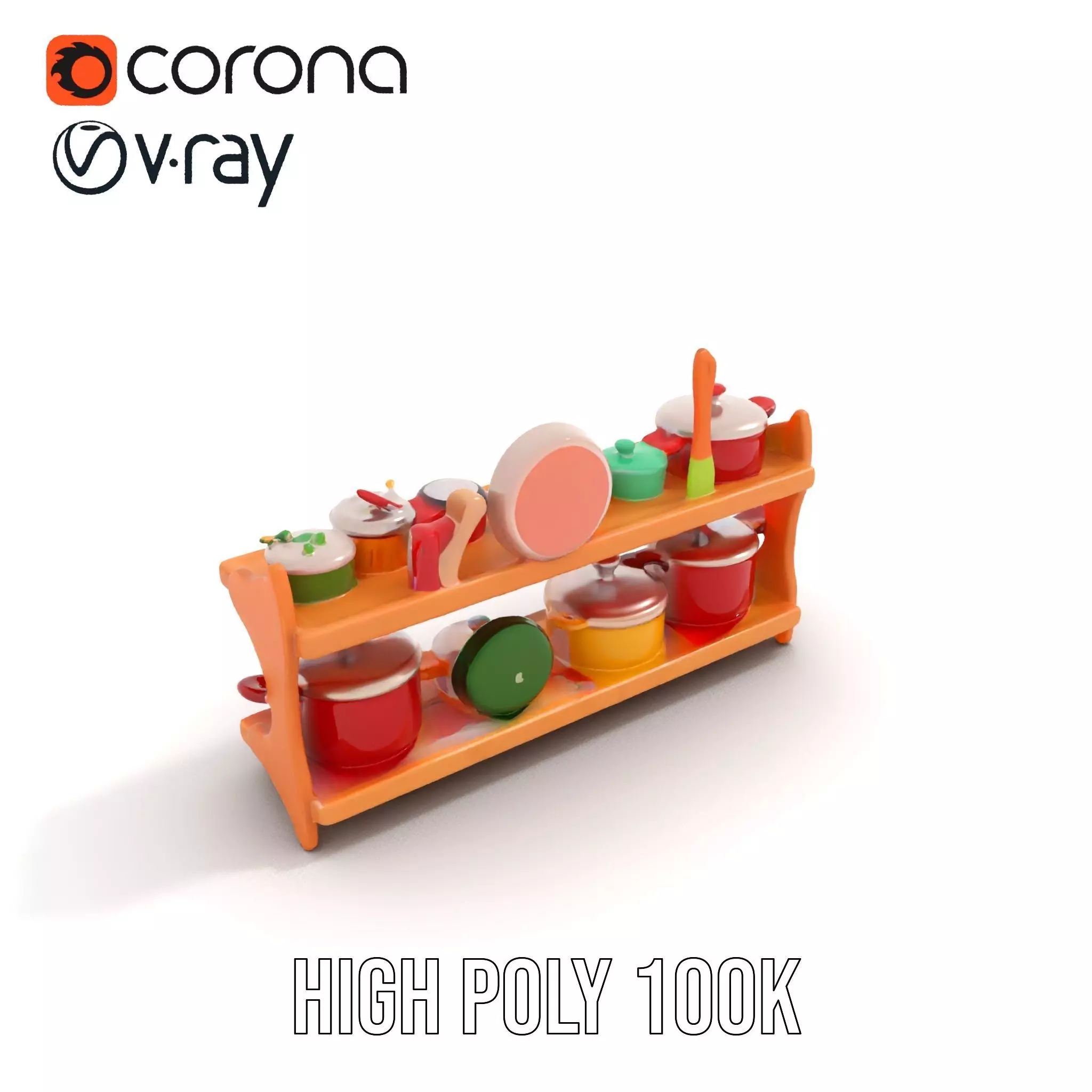 Colorful Kitchen Cookware Set Model Pack Low-poly 3D model_16