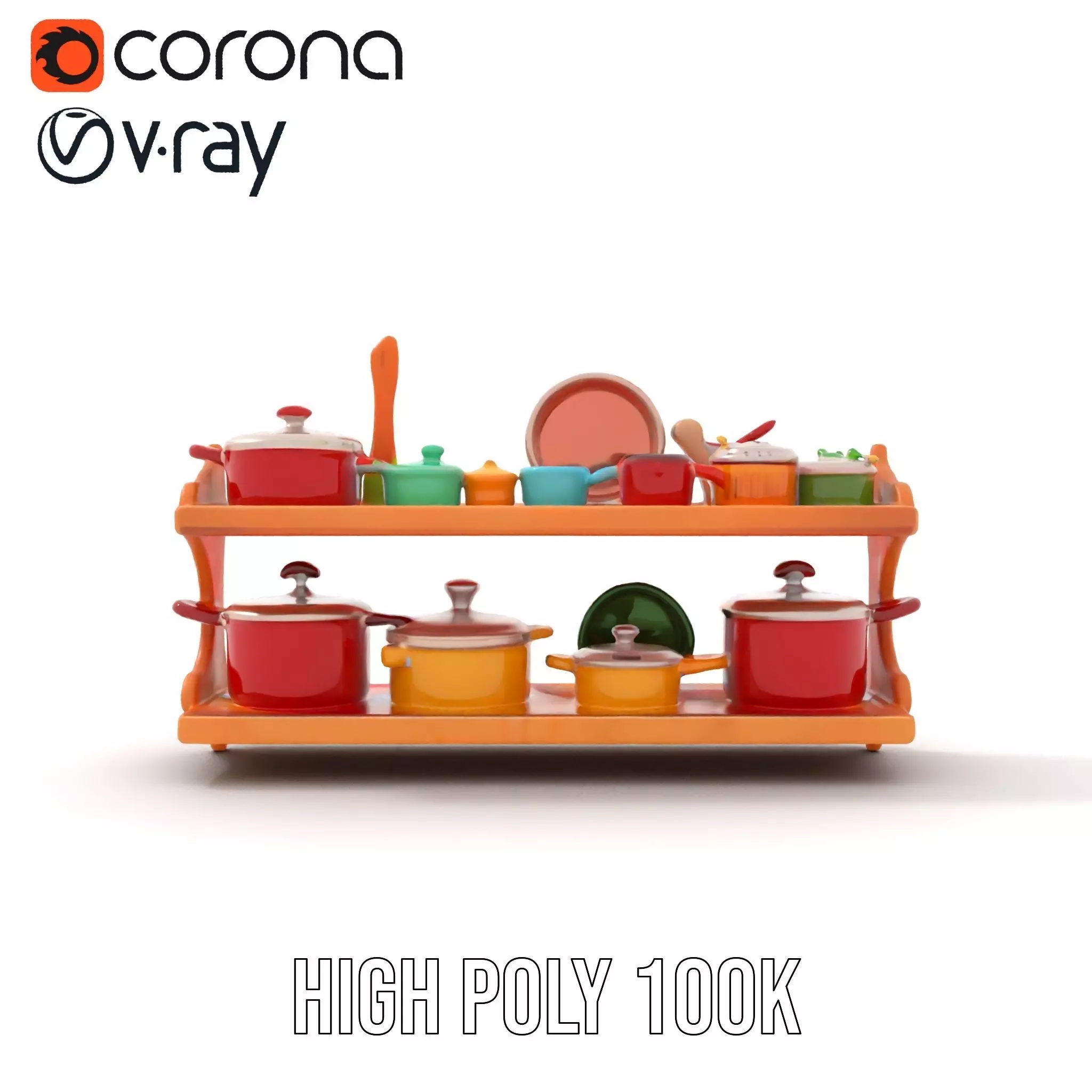 Colorful Kitchen Cookware Set Model Pack Low-poly 3D model_29