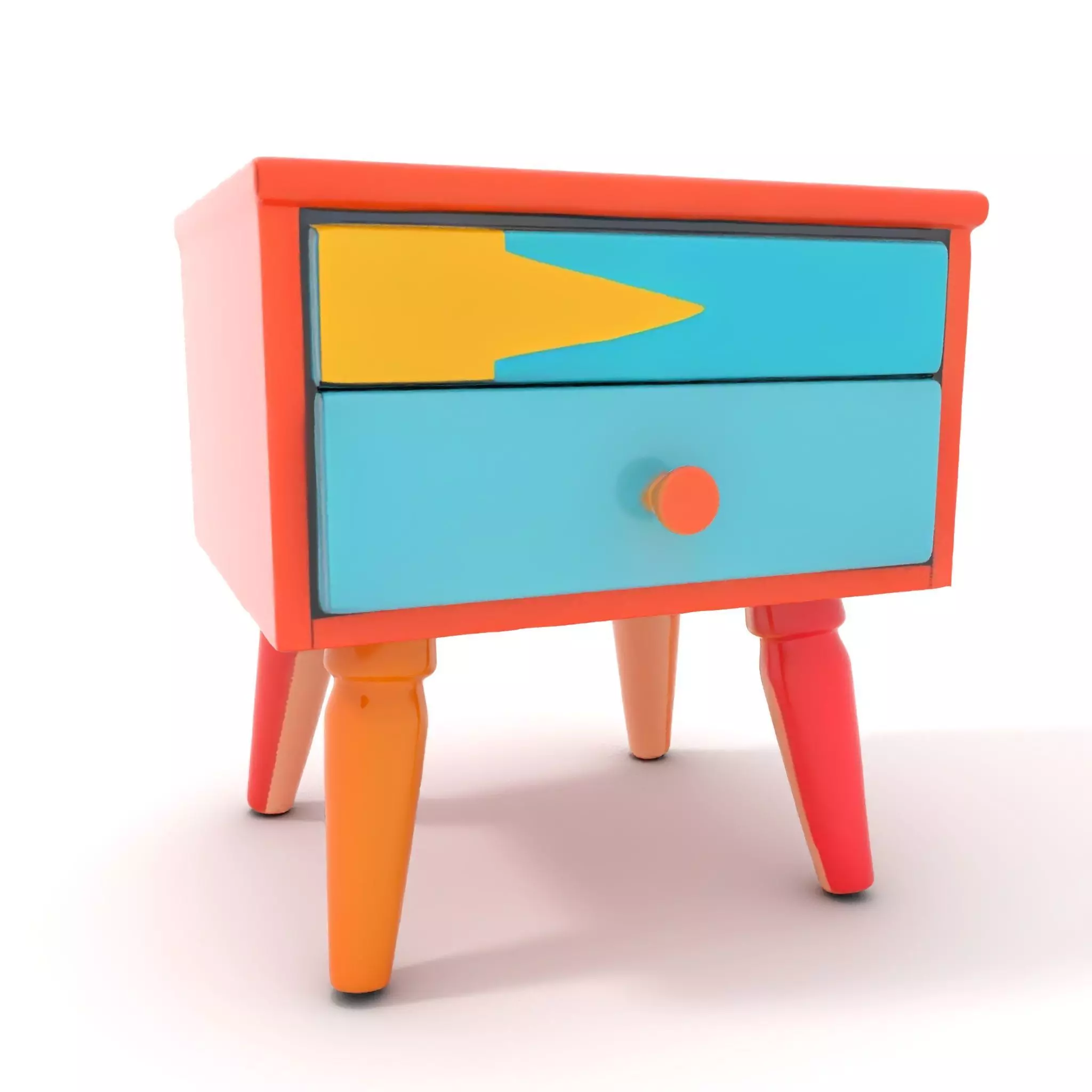 Colorful Retro Nightstand Model Pack with Two Drawers Low-poly 3D model_0