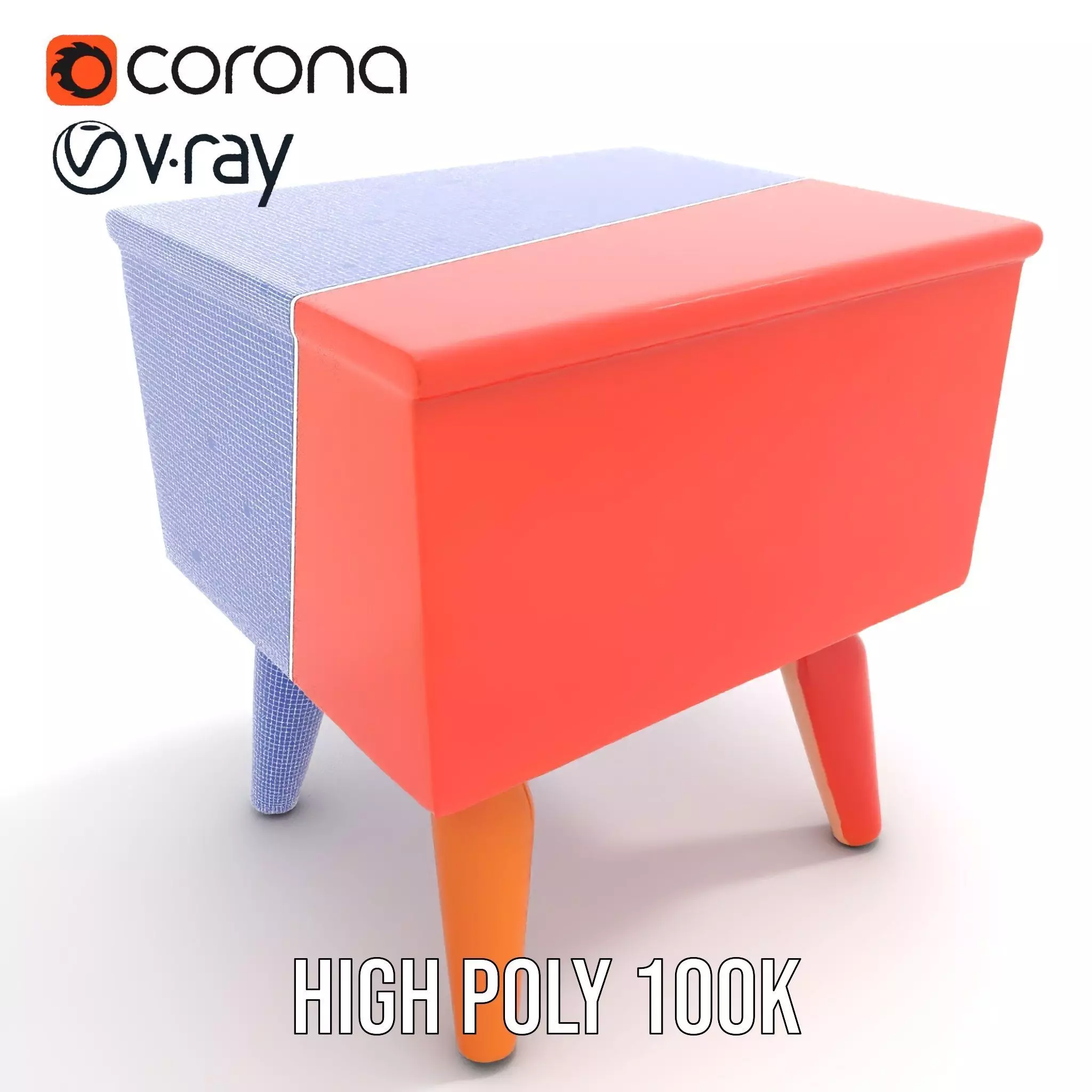 Colorful Retro Nightstand Model Pack with Two Drawers Low-poly 3D model_21
