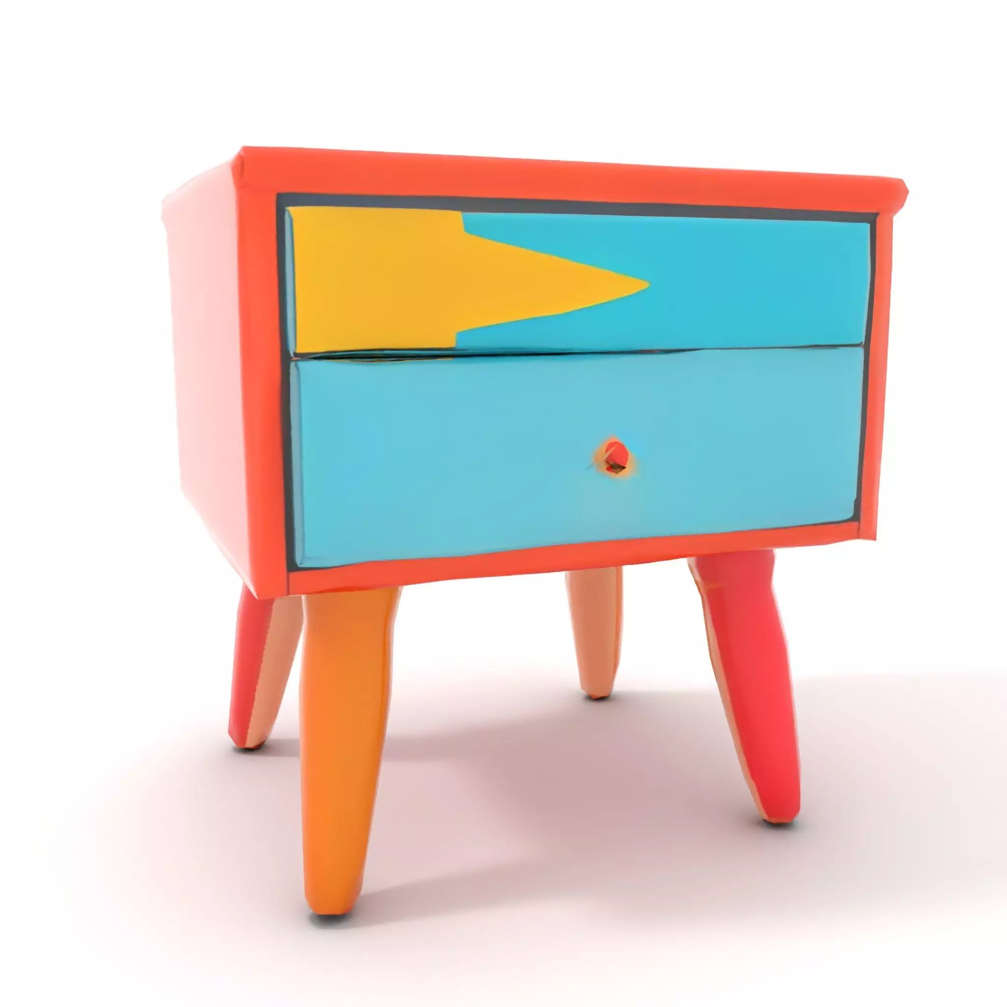 Colorful Retro Nightstand Model Pack with Two Drawers Low-poly 3D model_8