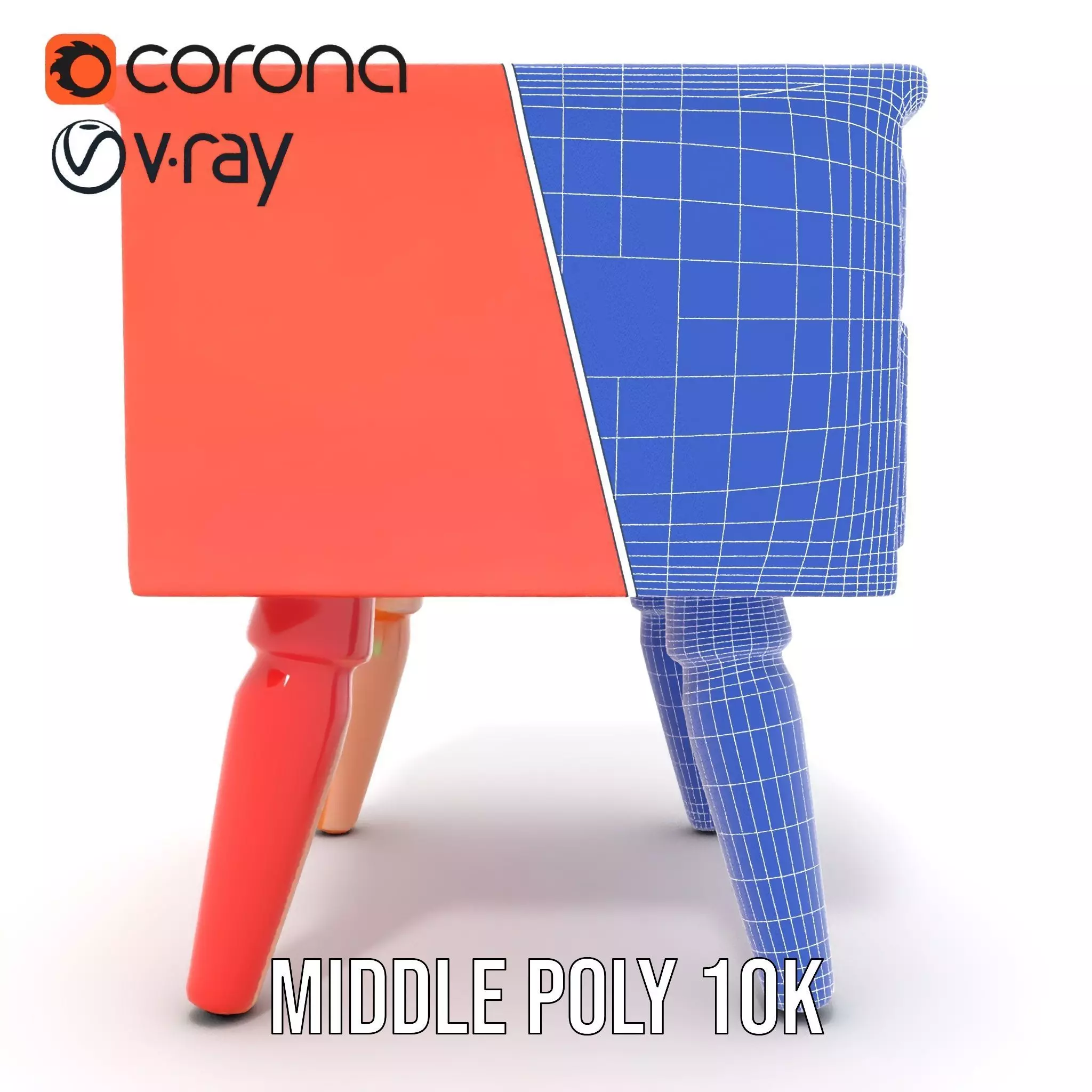 Colorful Retro Nightstand Model Pack with Two Drawers Low-poly 3D model_28