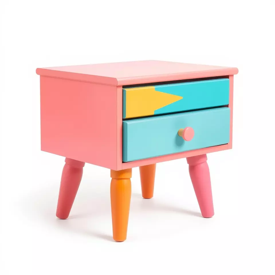 Colorful Retro Nightstand Model Pack with Two Drawers Low-poly 3D model_3