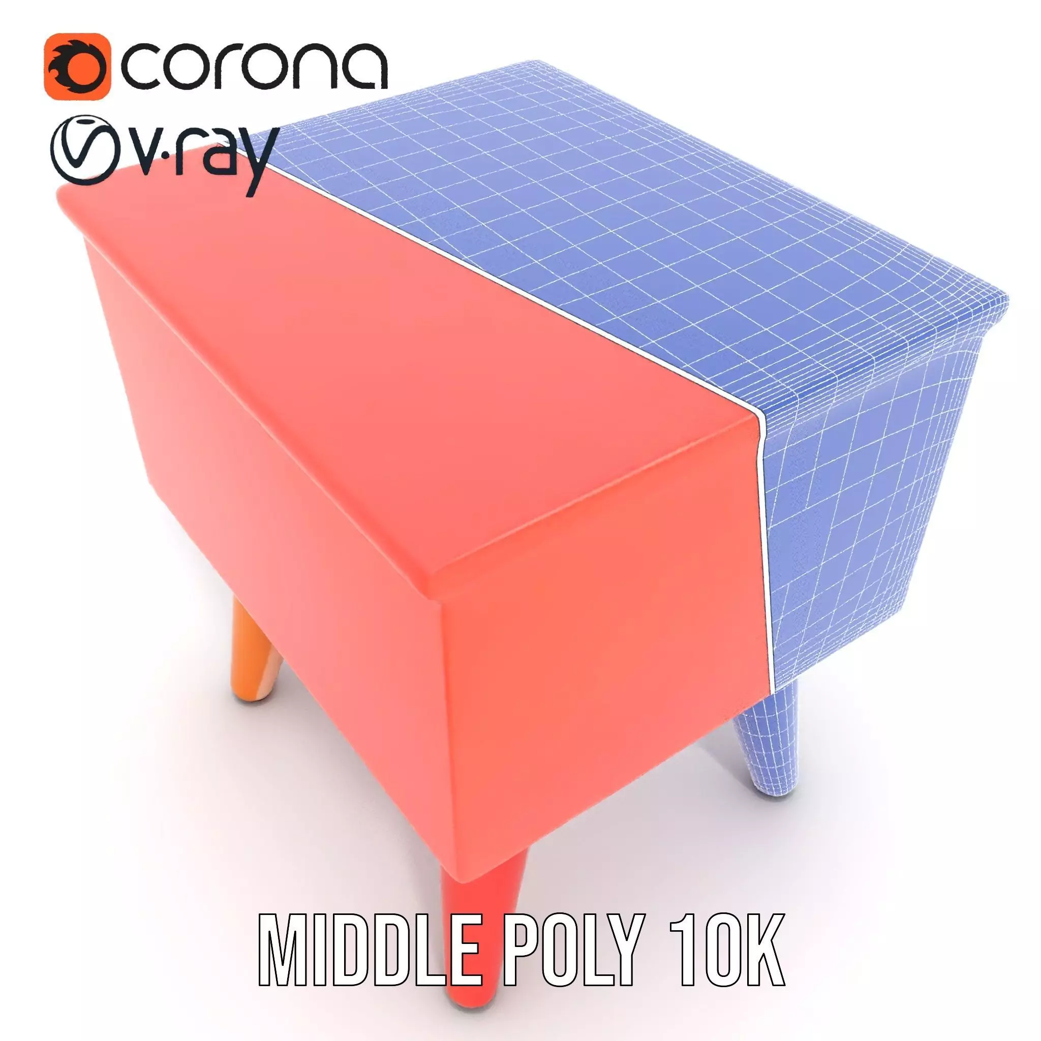 Colorful Retro Nightstand Model Pack with Two Drawers Low-poly 3D model_25