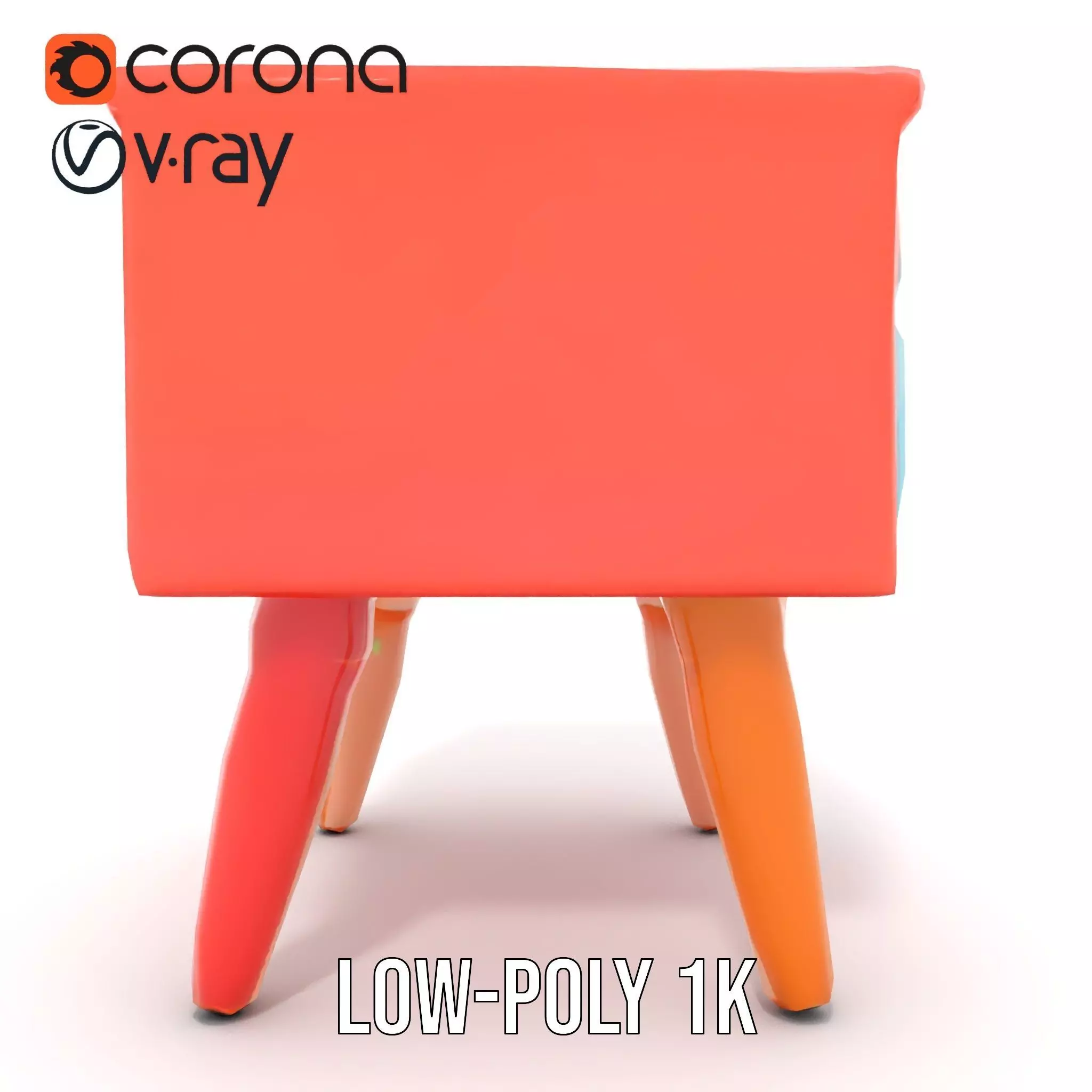 Colorful Retro Nightstand Model Pack with Two Drawers Low-poly 3D model_18