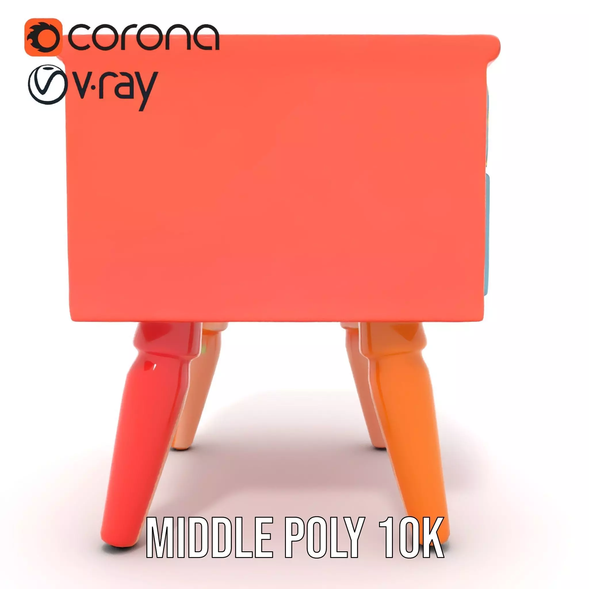 Colorful Retro Nightstand Model Pack with Two Drawers Low-poly 3D model_17