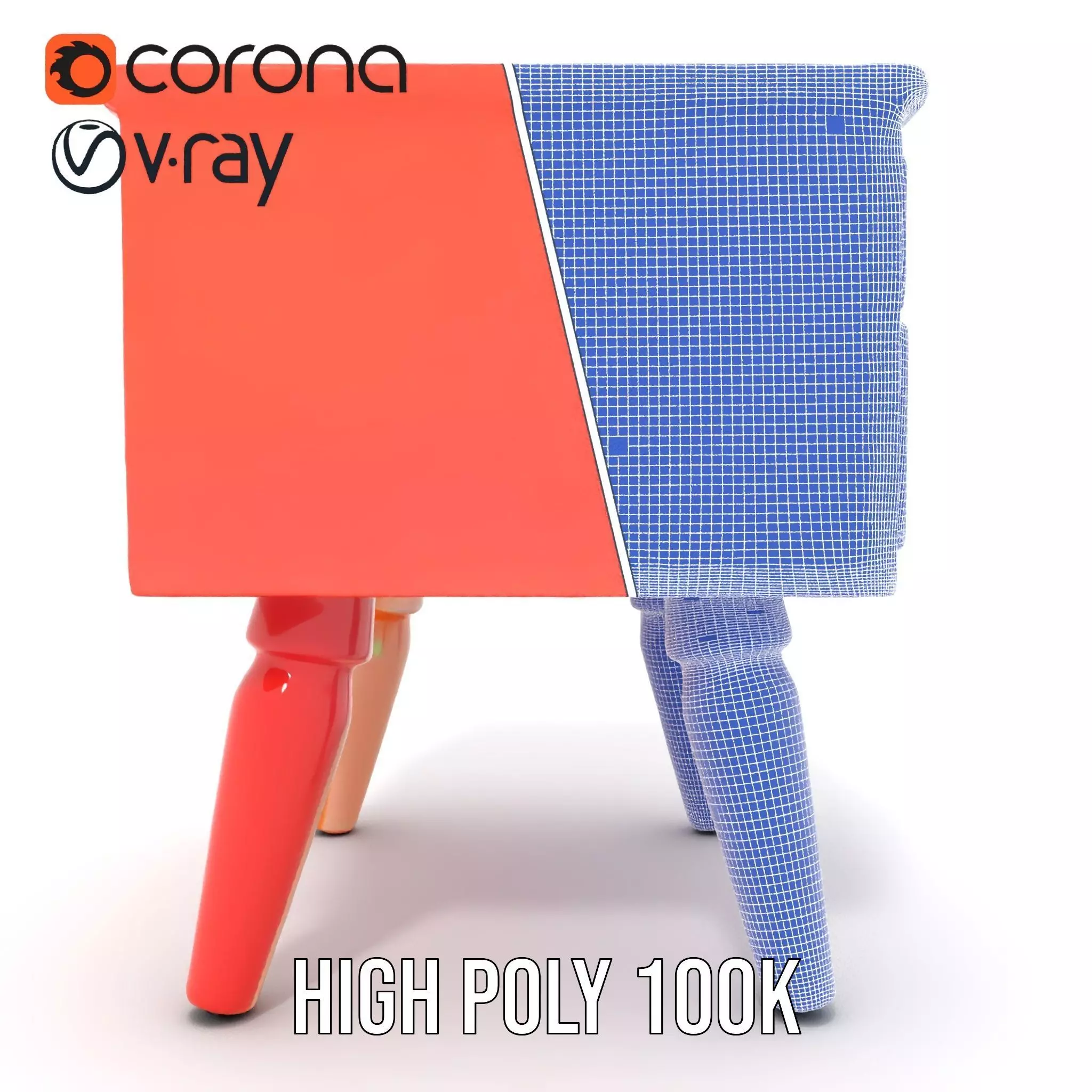 Colorful Retro Nightstand Model Pack with Two Drawers Low-poly 3D model_34