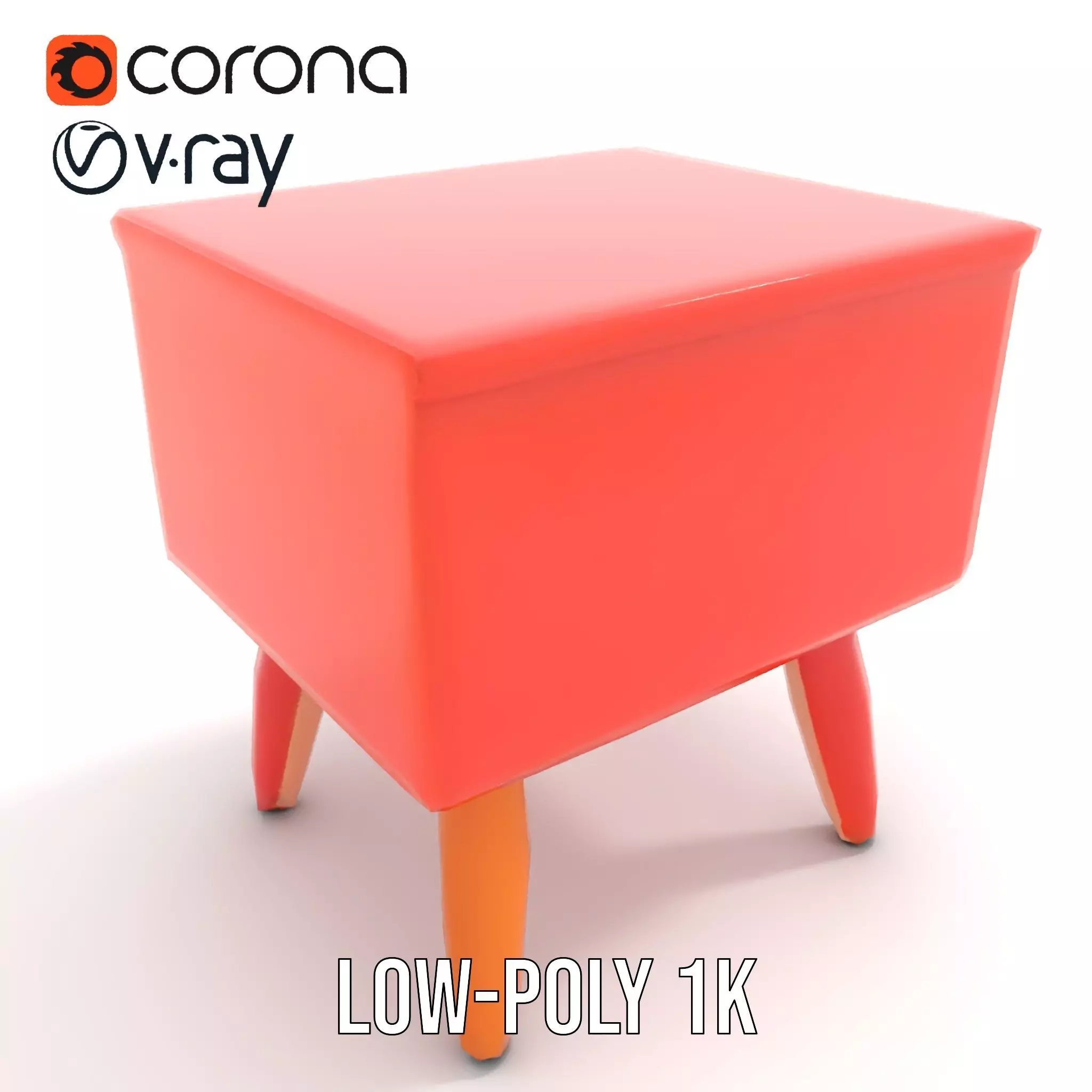Colorful Retro Nightstand Model Pack with Two Drawers Low-poly 3D model_13