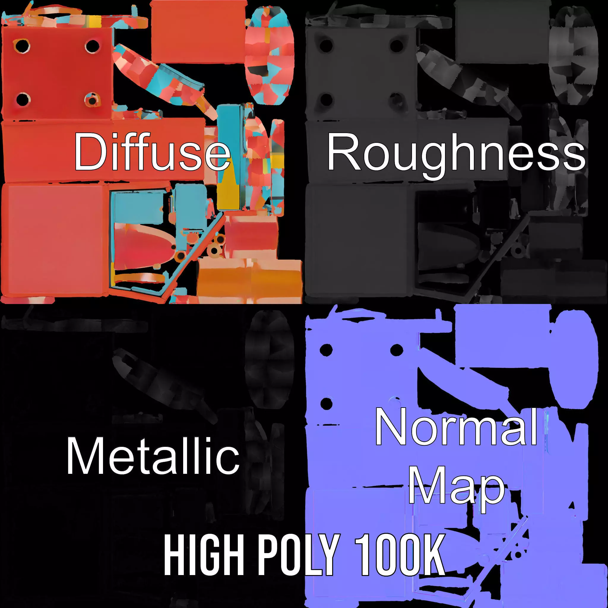 Colorful Retro Nightstand Model Pack with Two Drawers Low-poly 3D model_4