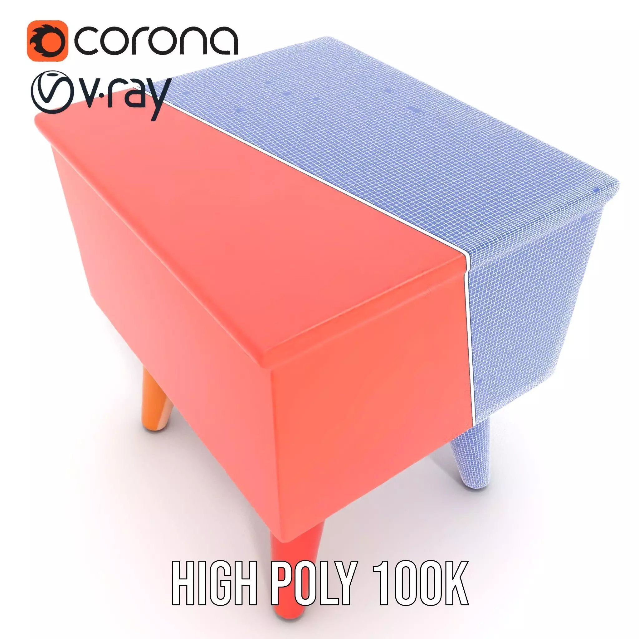 Colorful Retro Nightstand Model Pack with Two Drawers Low-poly 3D model_33