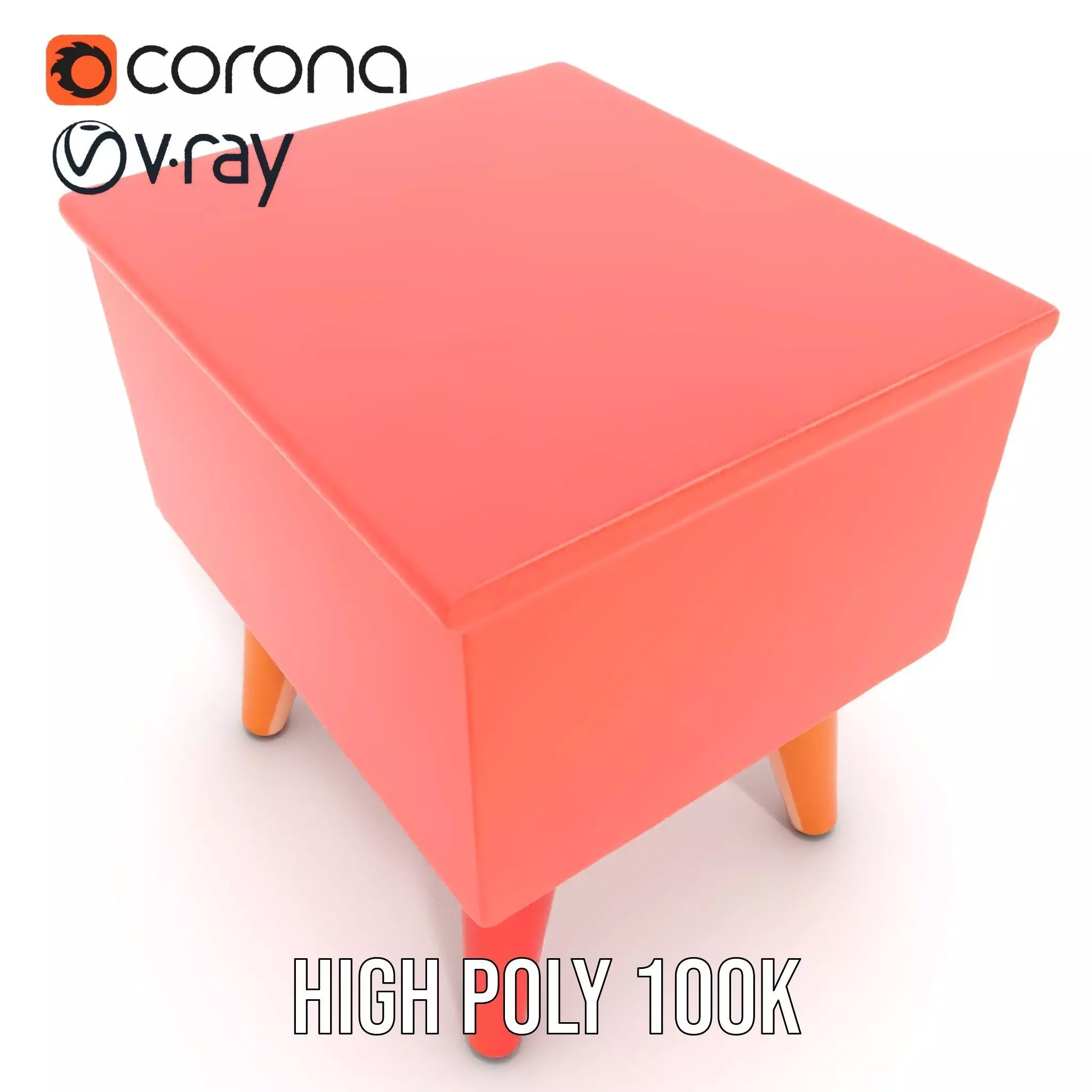 Colorful Retro Nightstand Model Pack with Two Drawers Low-poly 3D model_27