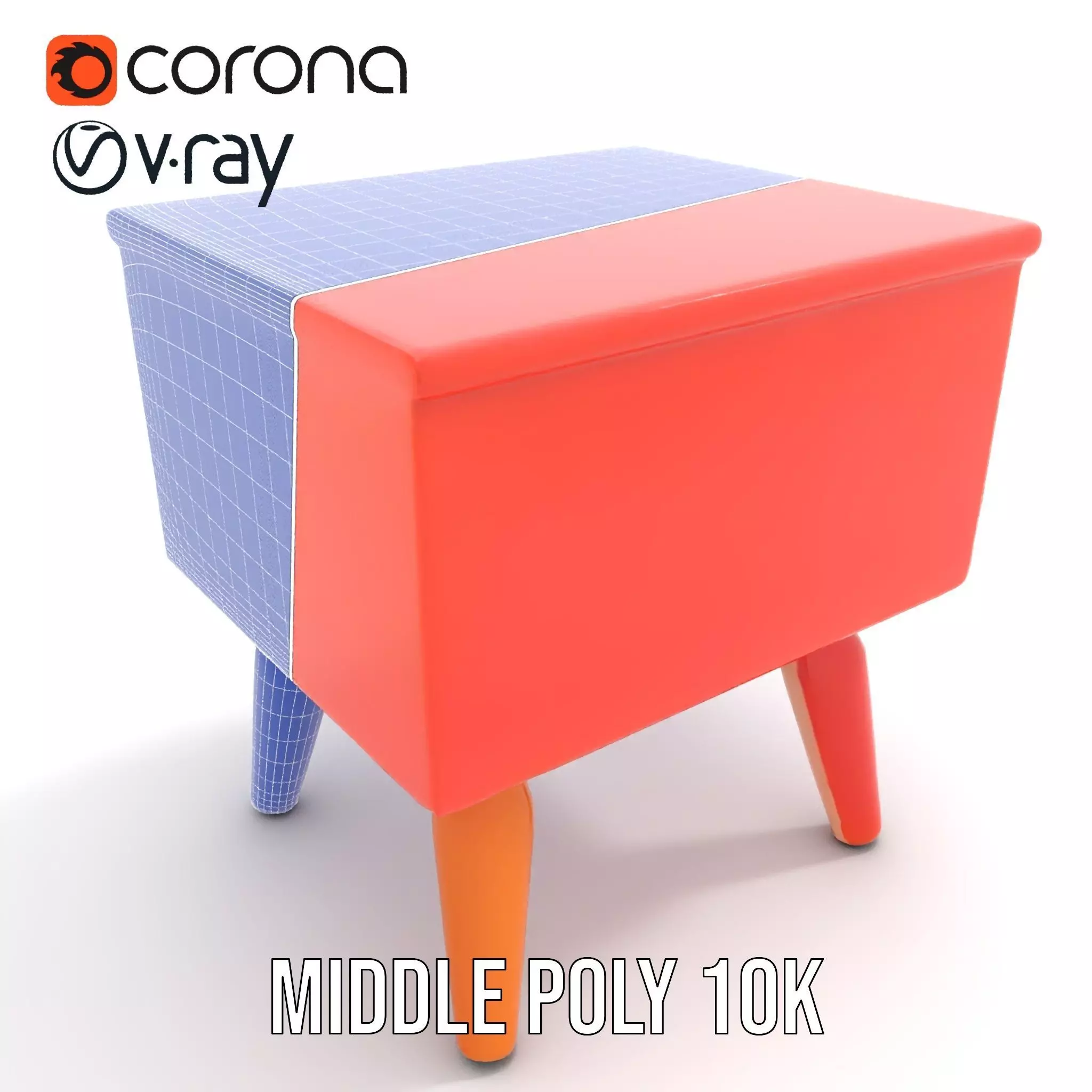 Colorful Retro Nightstand Model Pack with Two Drawers Low-poly 3D model_19