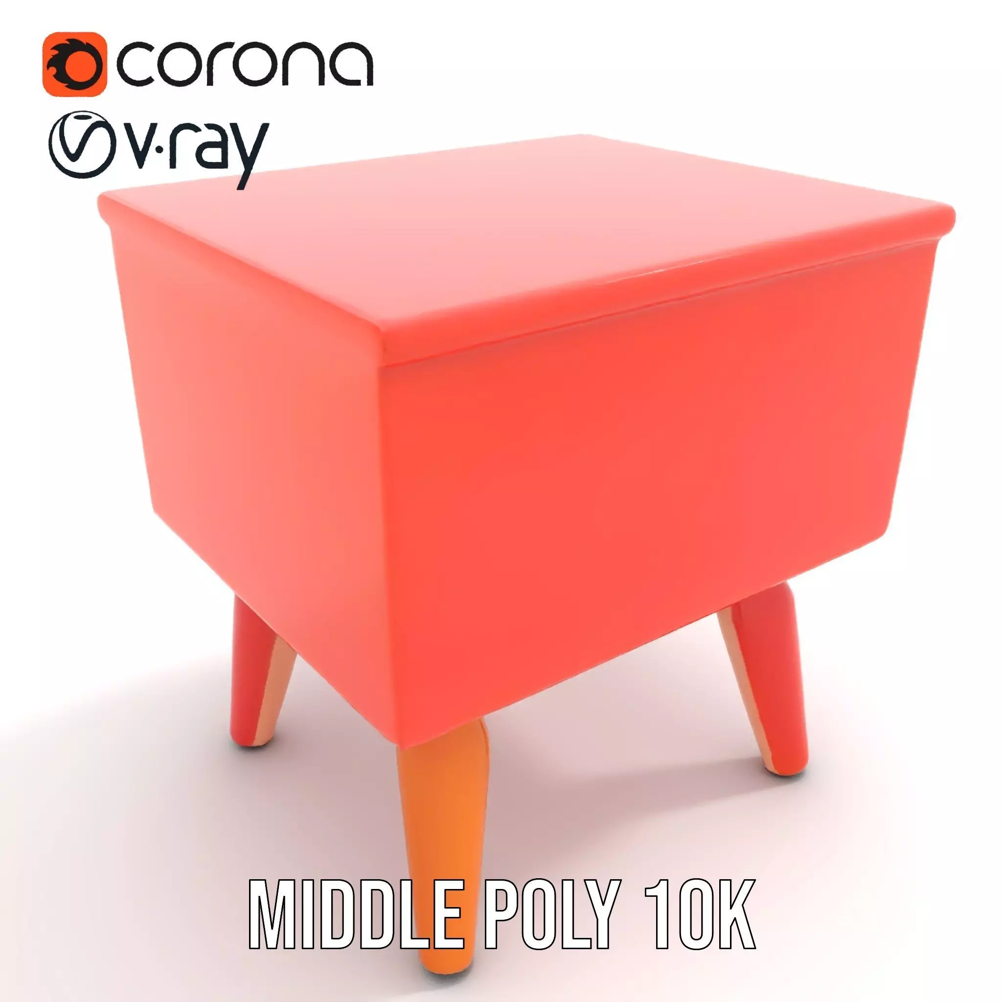 Colorful Retro Nightstand Model Pack with Two Drawers Low-poly 3D model_6