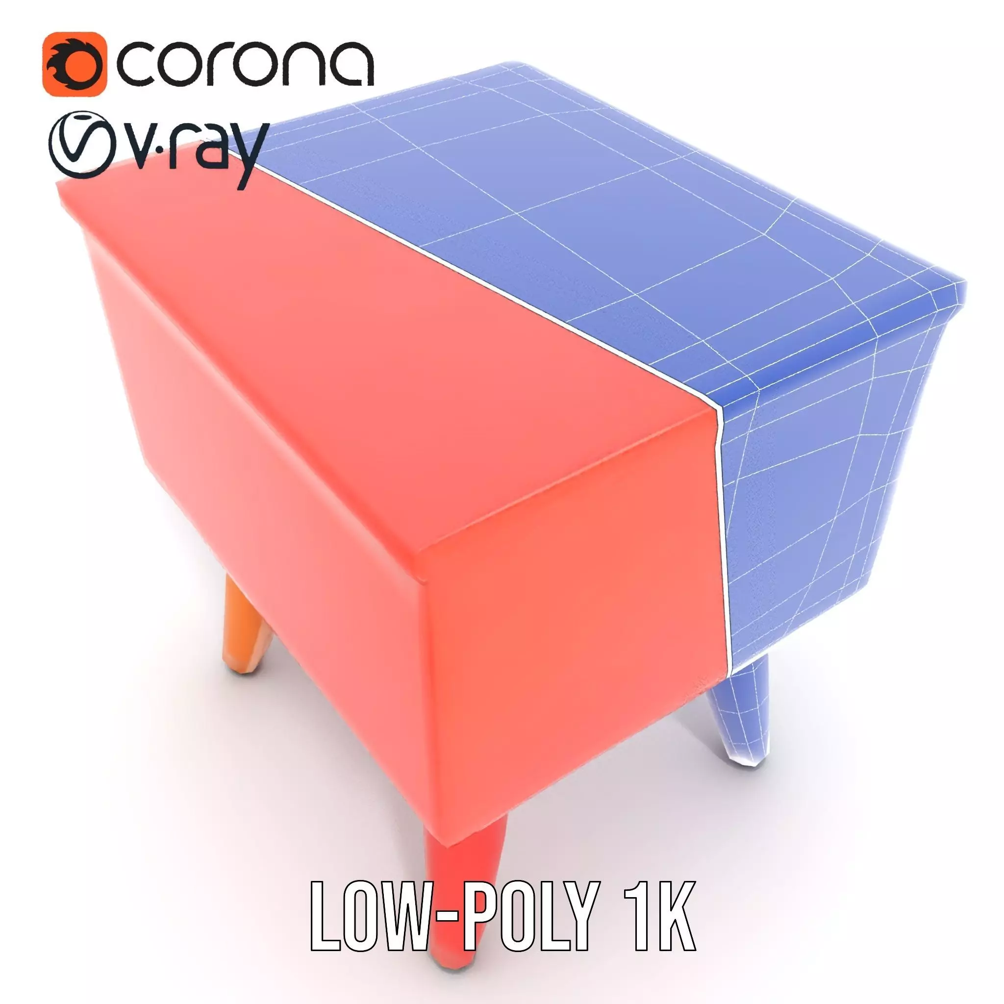 Colorful Retro Nightstand Model Pack with Two Drawers Low-poly 3D model_29