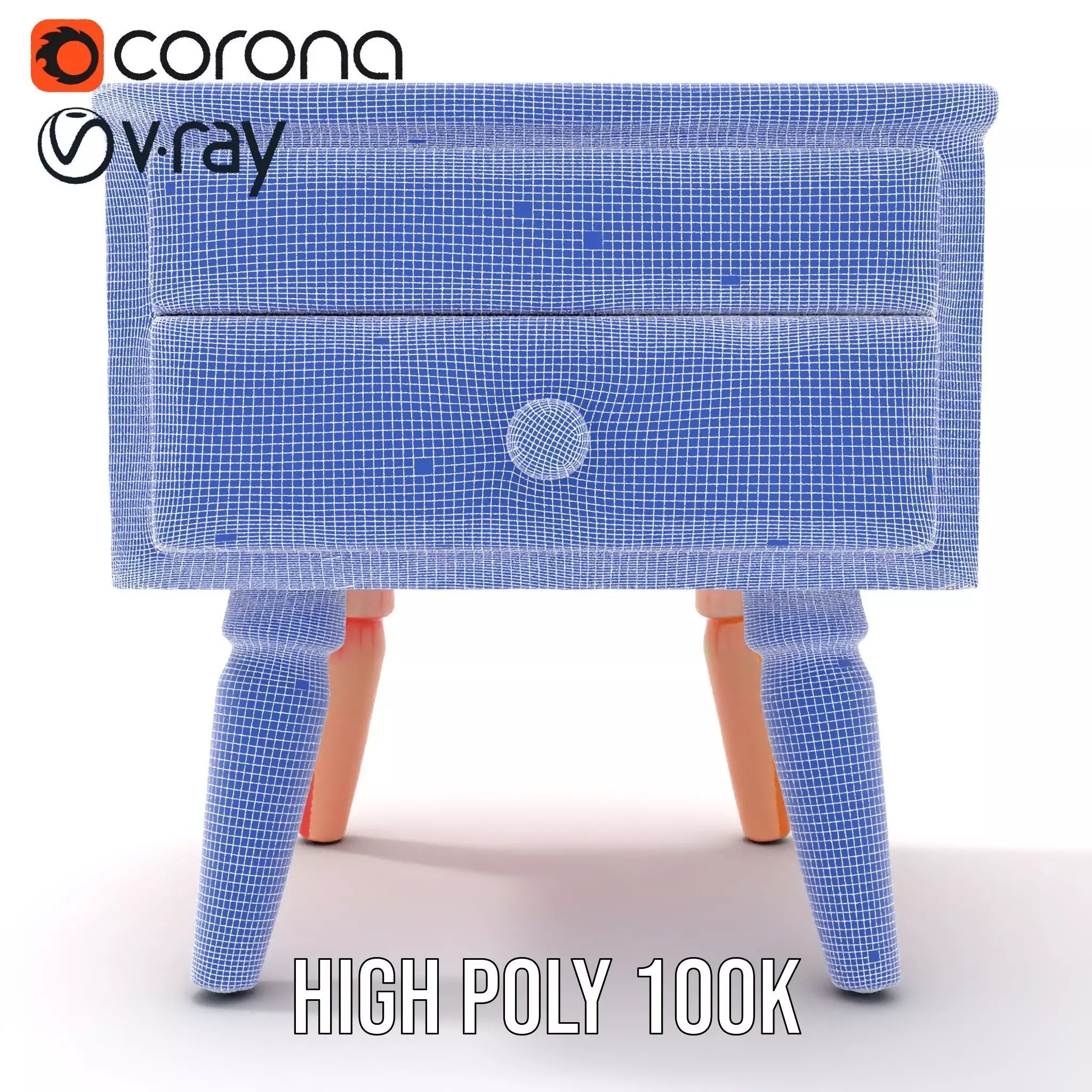 Colorful Retro Nightstand Model Pack with Two Drawers Low-poly 3D model_35