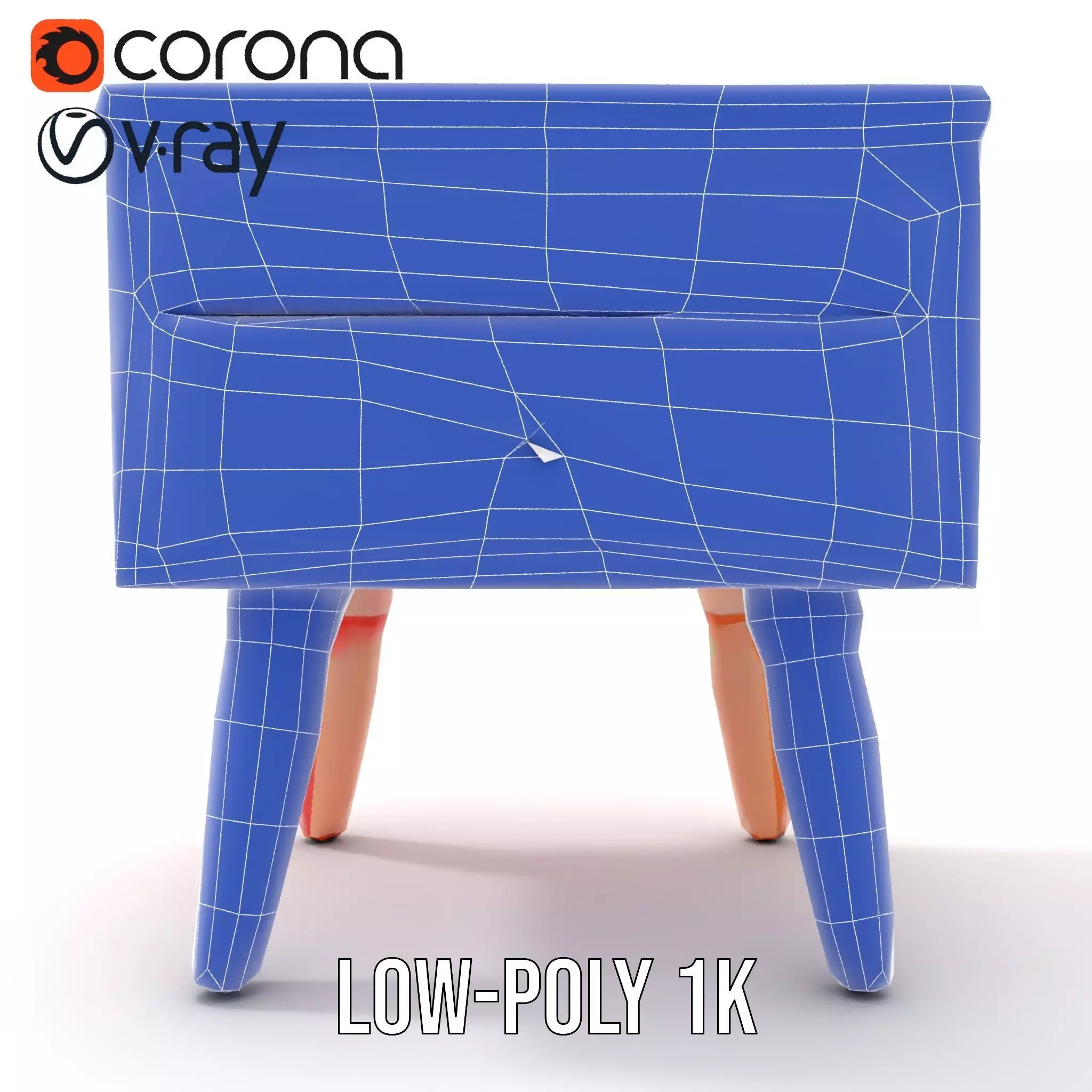 Colorful Retro Nightstand Model Pack with Two Drawers Low-poly 3D model_32