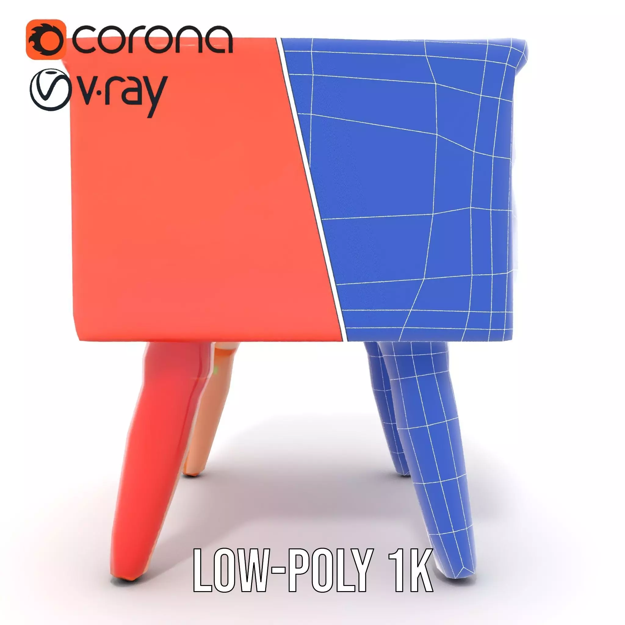 Colorful Retro Nightstand Model Pack with Two Drawers Low-poly 3D model_26