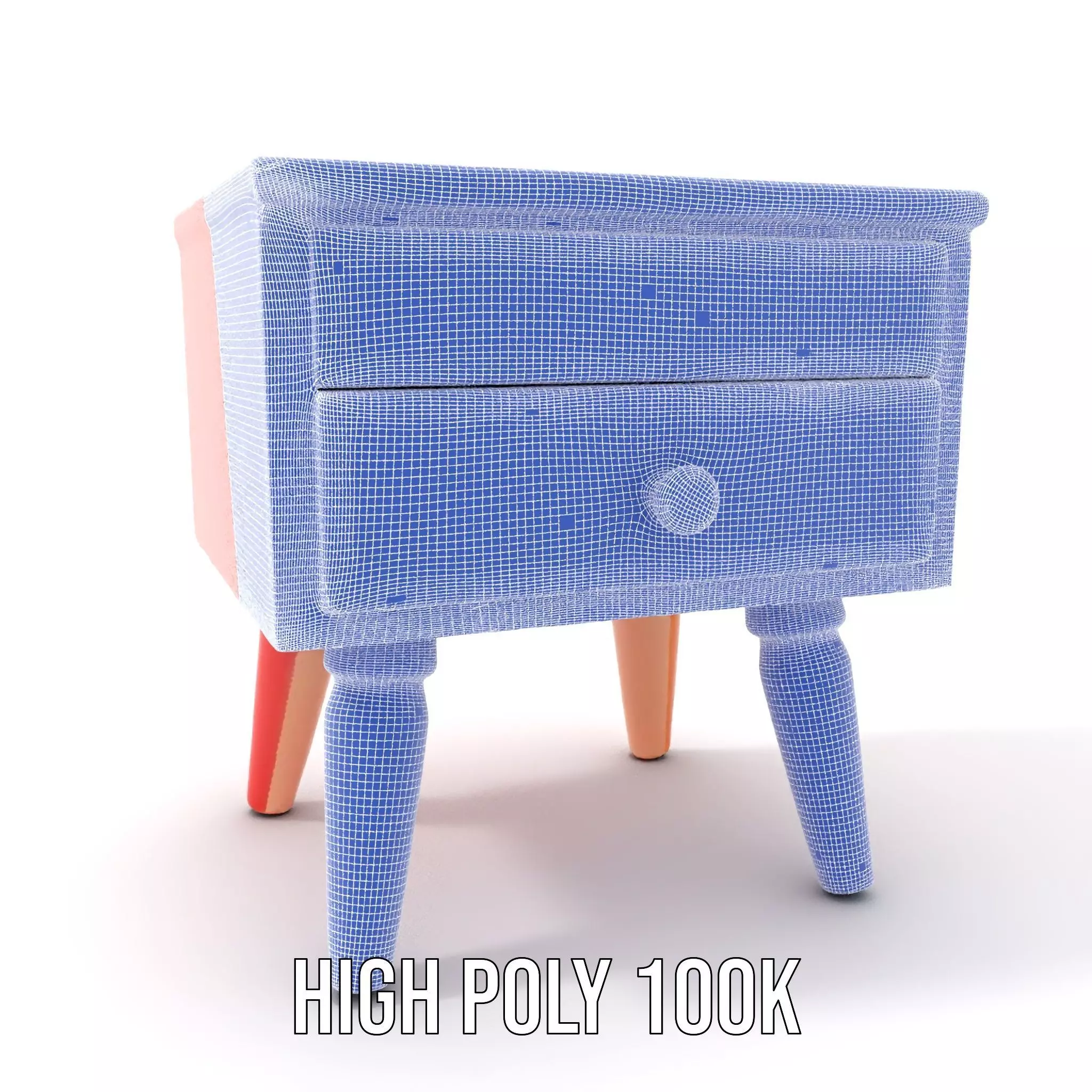 Colorful Retro Nightstand Model Pack with Two Drawers Low-poly 3D model_5