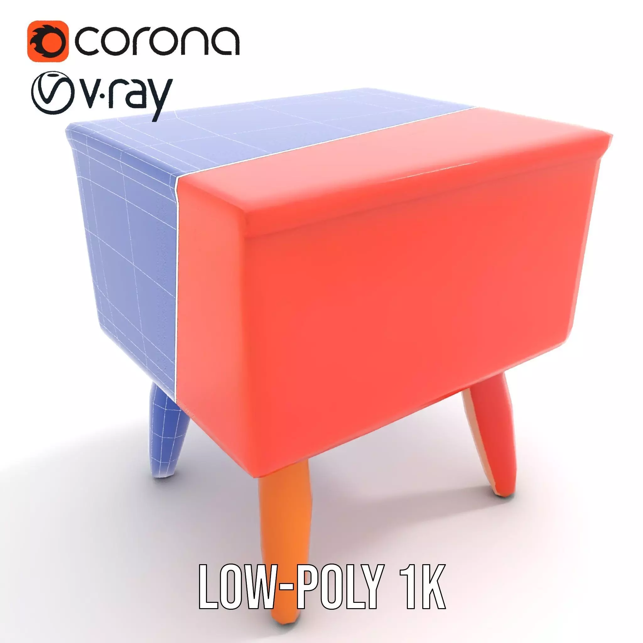 Colorful Retro Nightstand Model Pack with Two Drawers Low-poly 3D model_23