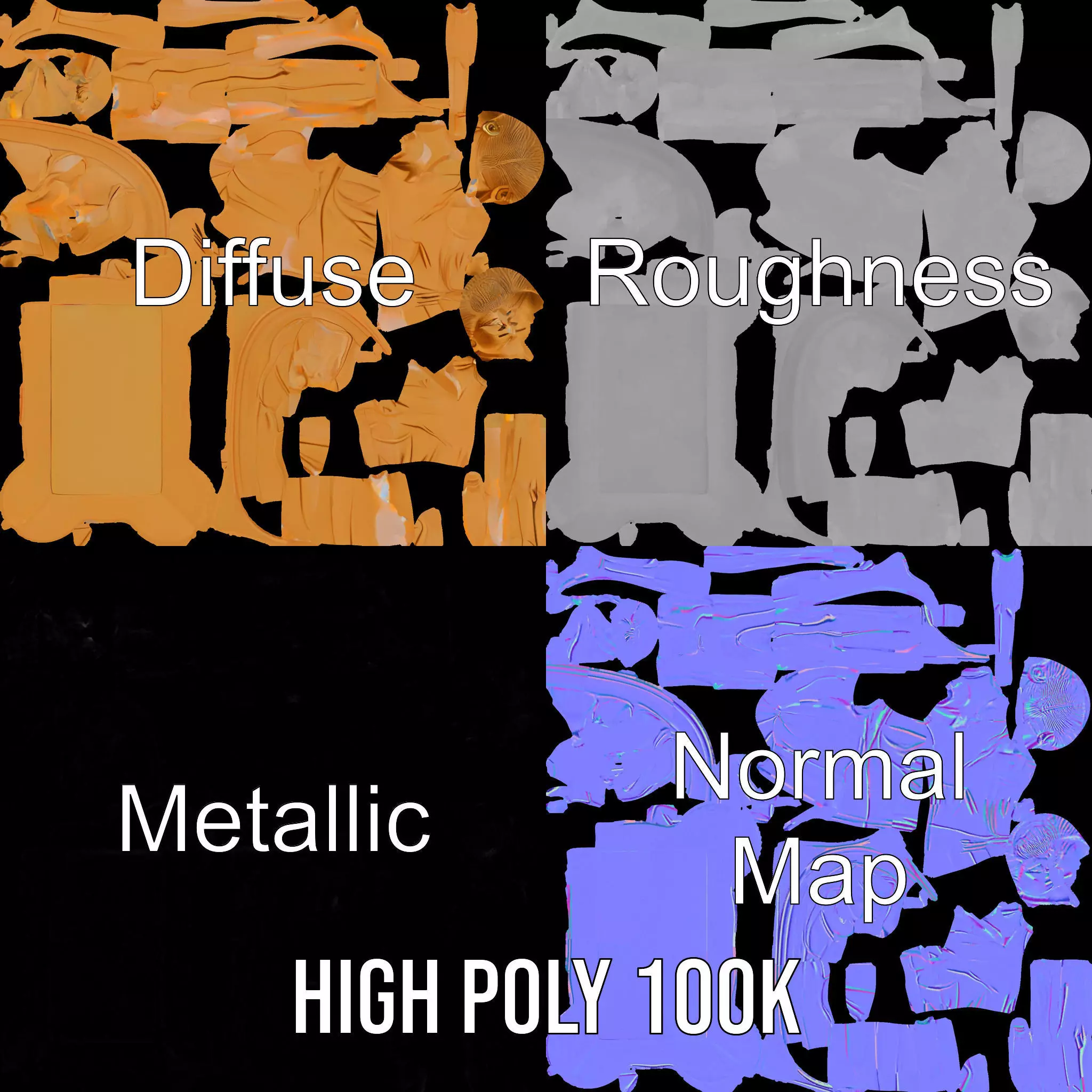 Sculptural Figurine Model Pack with Golden Finish Low-poly 3D model_4