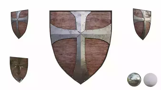 Medieval crusader wooden shield  Low-poly 3D model