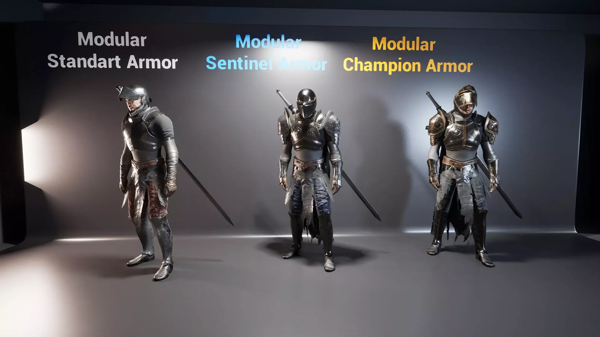 Medium Armored Warrior Knight V1 - Unreal Engine Project Low-poly 3D model_6