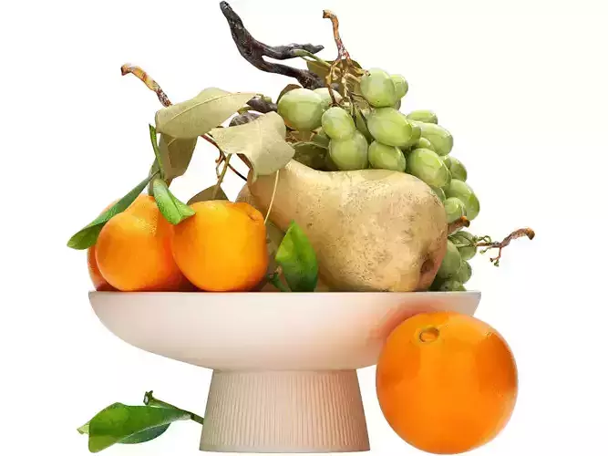 bowl of pears oranges and green grapes