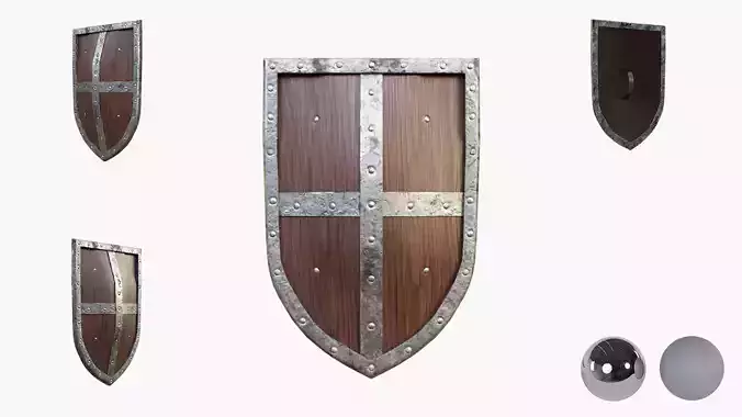 Medival knight wooden shield Low-poly 3D model