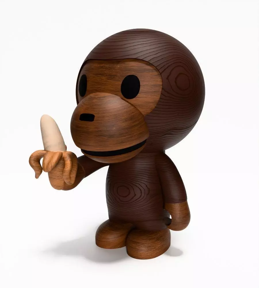 Bape Milo Banana Wooden toy 3D print model_3
