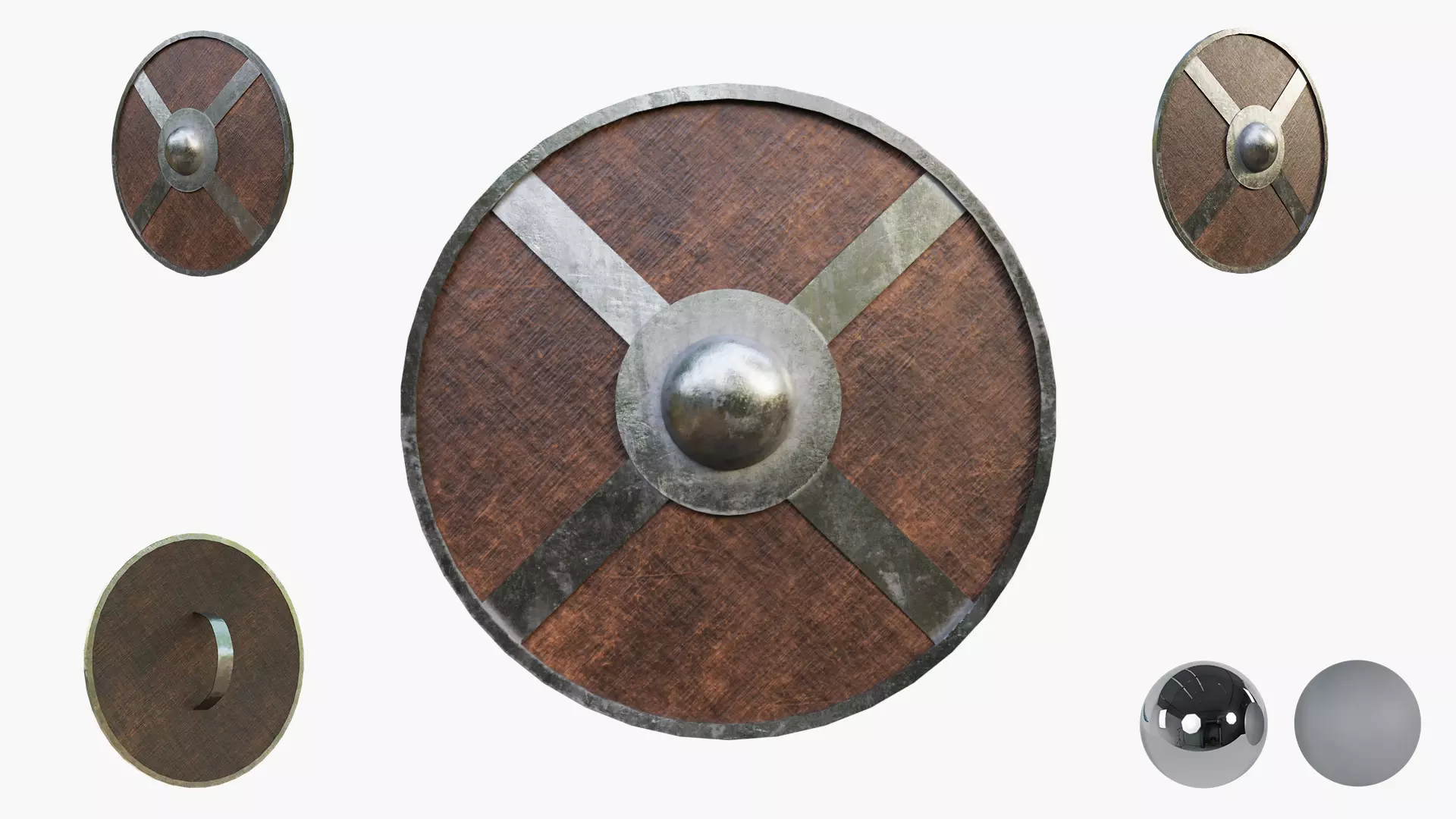 Medival Round Woden Shield Low-poly 3D model_0