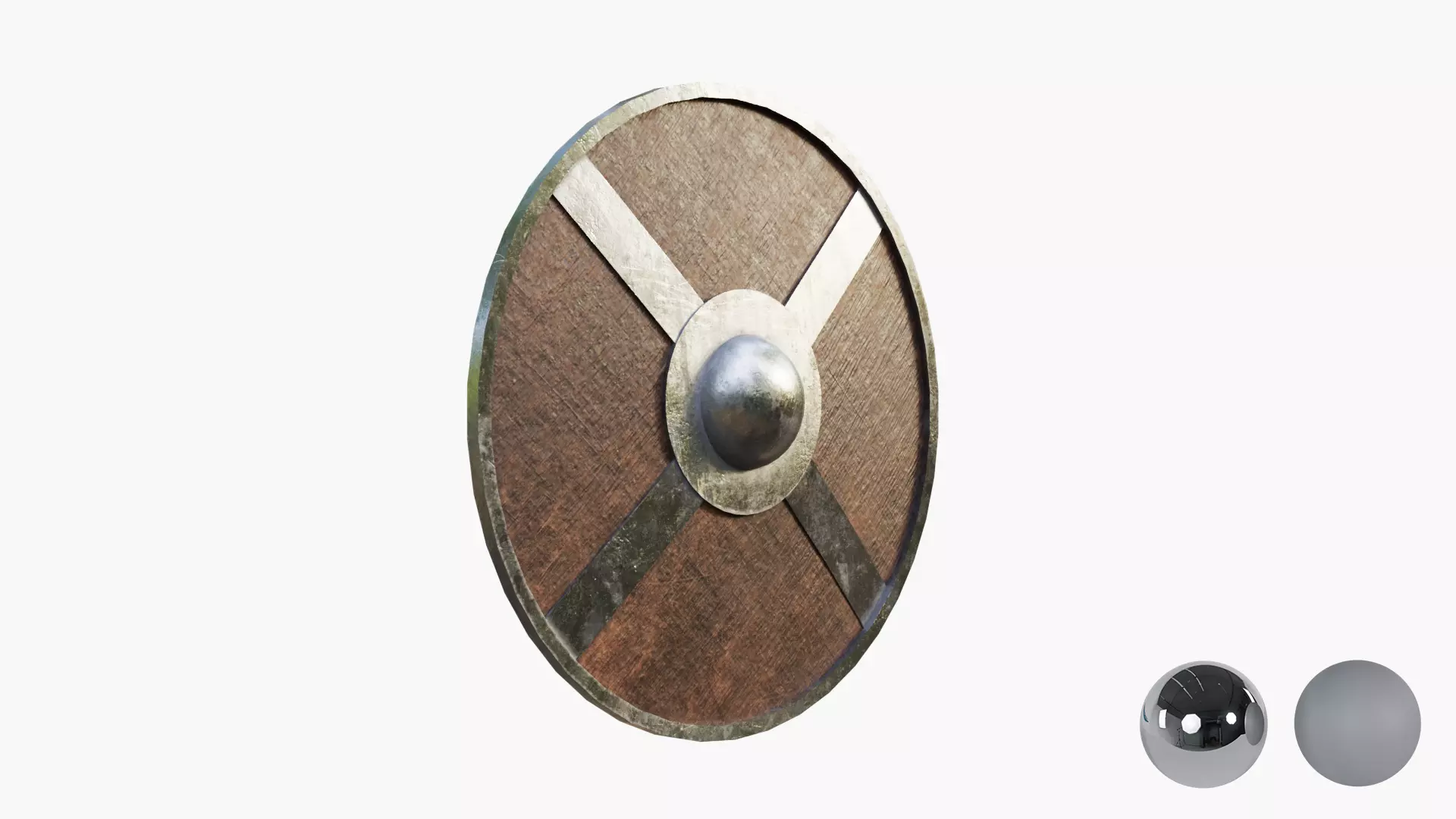 Medival Round Woden Shield Low-poly 3D model_5