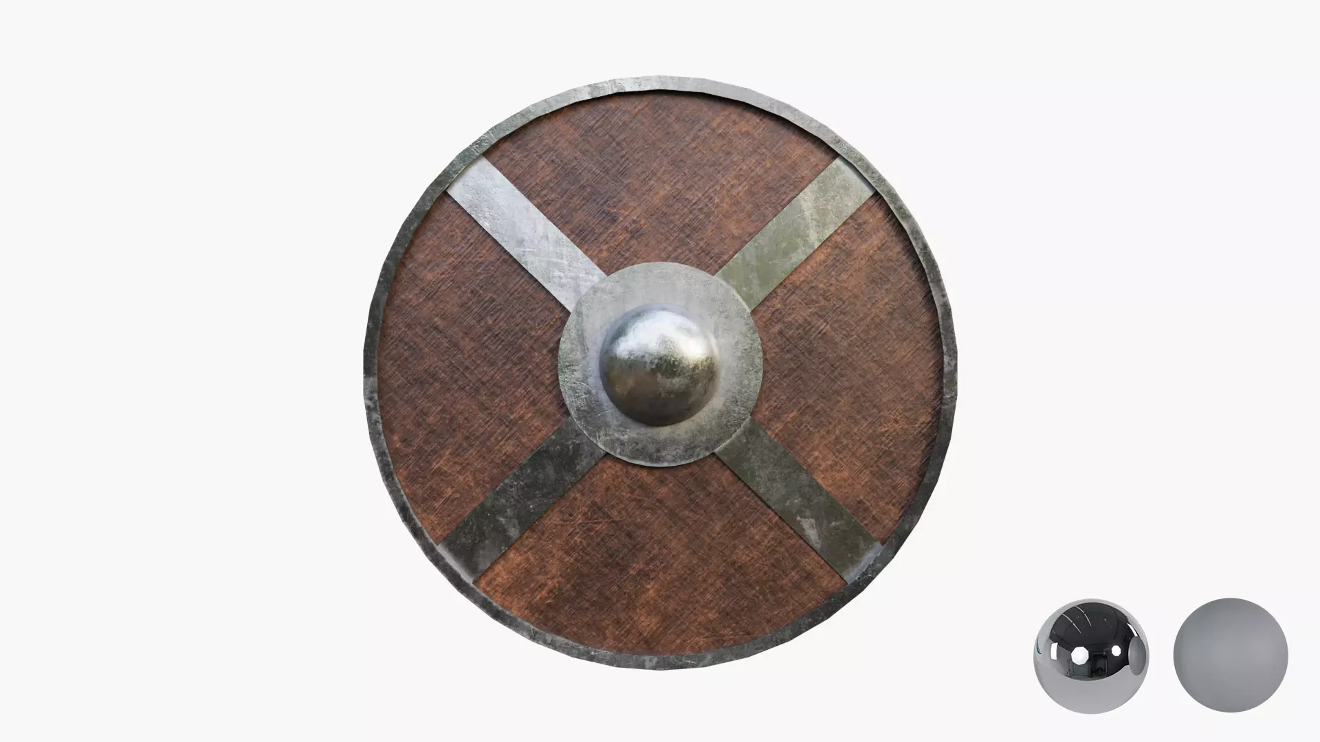 Medival Round Woden Shield Low-poly 3D model_1