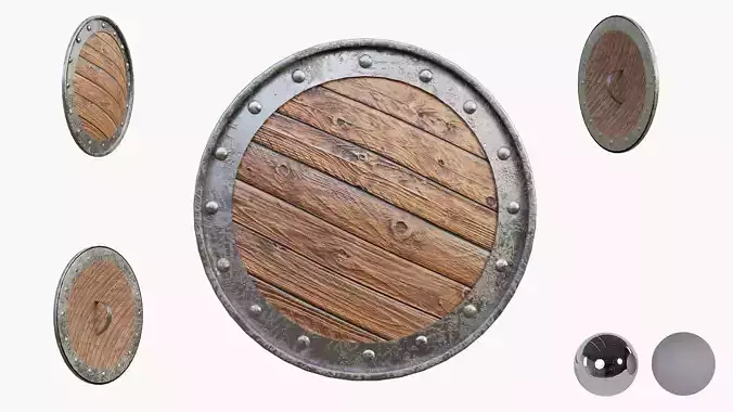 Medival Round Wooden Shield Low-poly 3D model