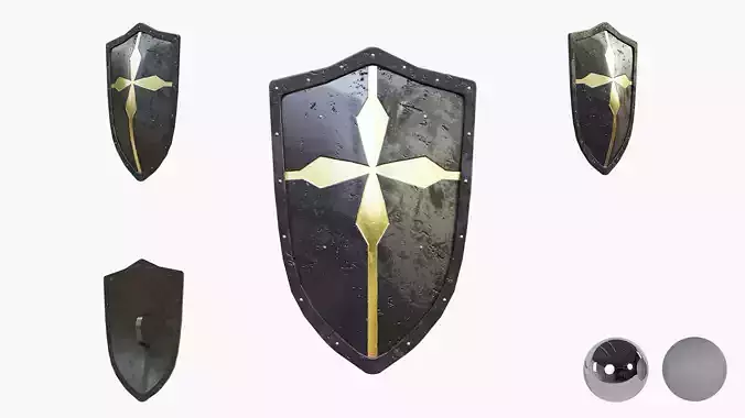 Medieval Warrior Knight Black Heater - Battle shield Low-poly 3D model Medieval Warrior Knight Black Heater - Battle shield Low-poly 3D model