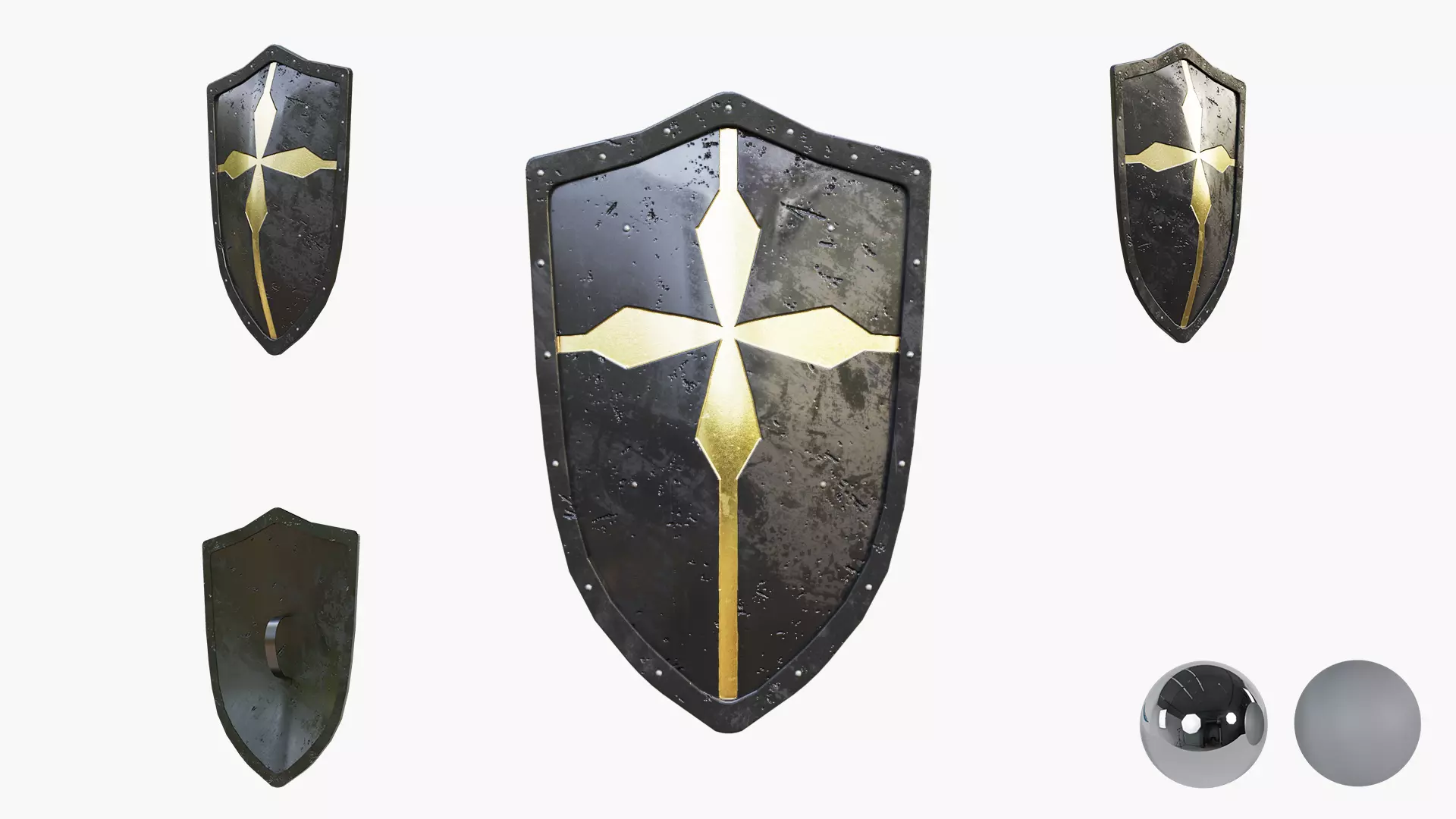 Medieval Warrior Knight Black Heater - Battle shield Low-poly 3D model_0