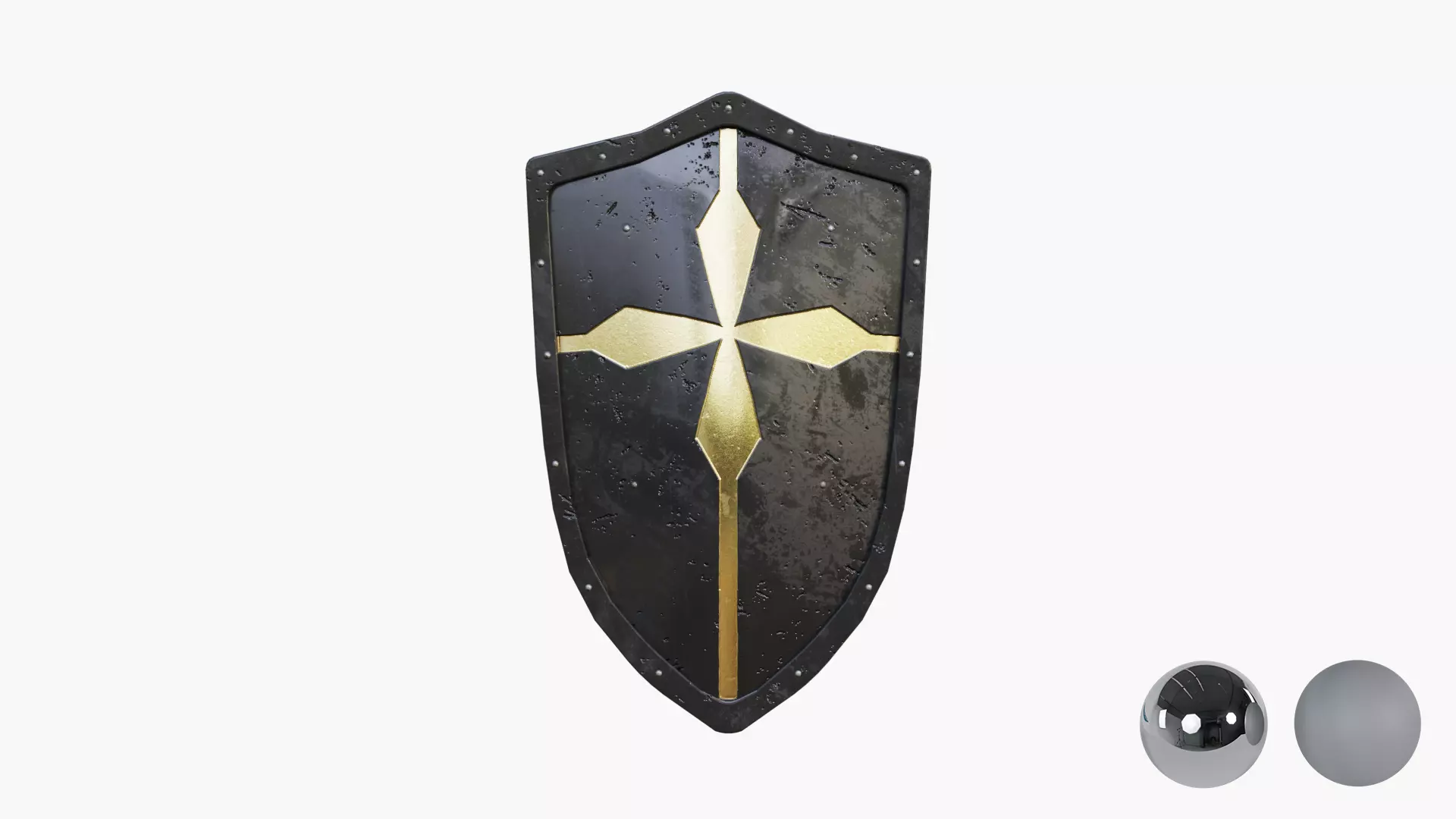 Medieval Warrior Knight Black Heater - Battle shield Low-poly 3D model_6