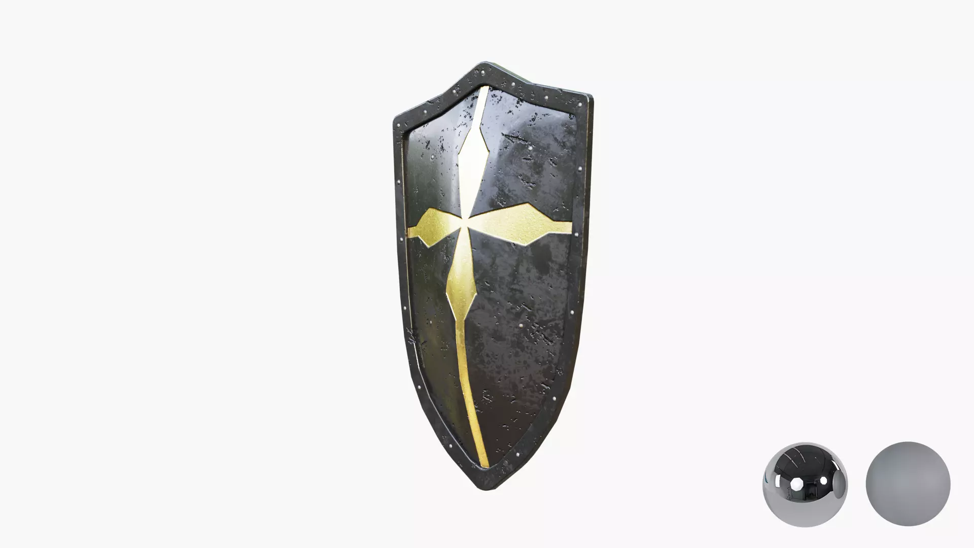 Medieval Warrior Knight Black Heater - Battle shield Low-poly 3D model_2