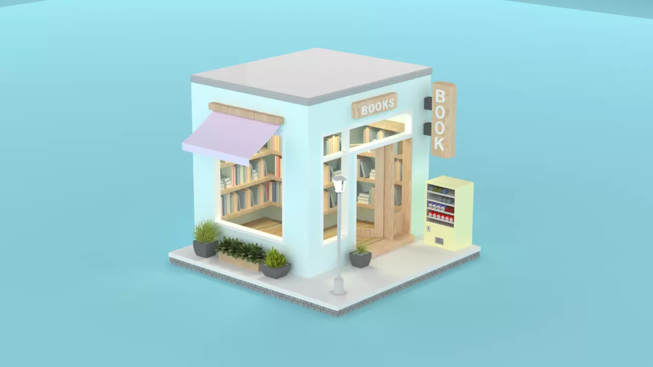 Low Poly Bookstore 3D Model - Stylized Cartoon Shop Low-poly 3D model_1