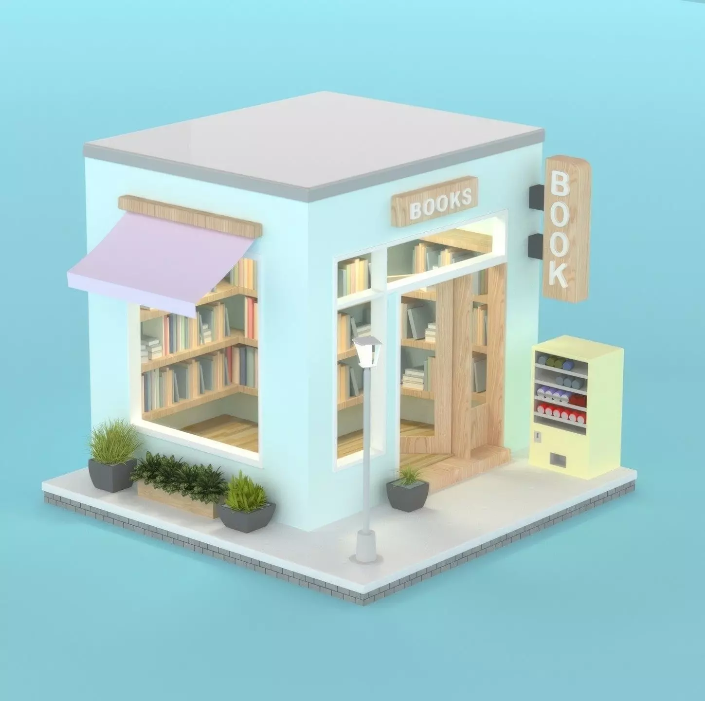 Low Poly Bookstore 3D Model - Stylized Cartoon Shop Low-poly 3D model_0