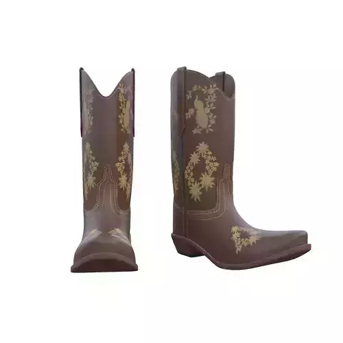 Cowboy Boots Brown Leather 3D Model Low Poly PBR  Footwear Low-poly 3D model