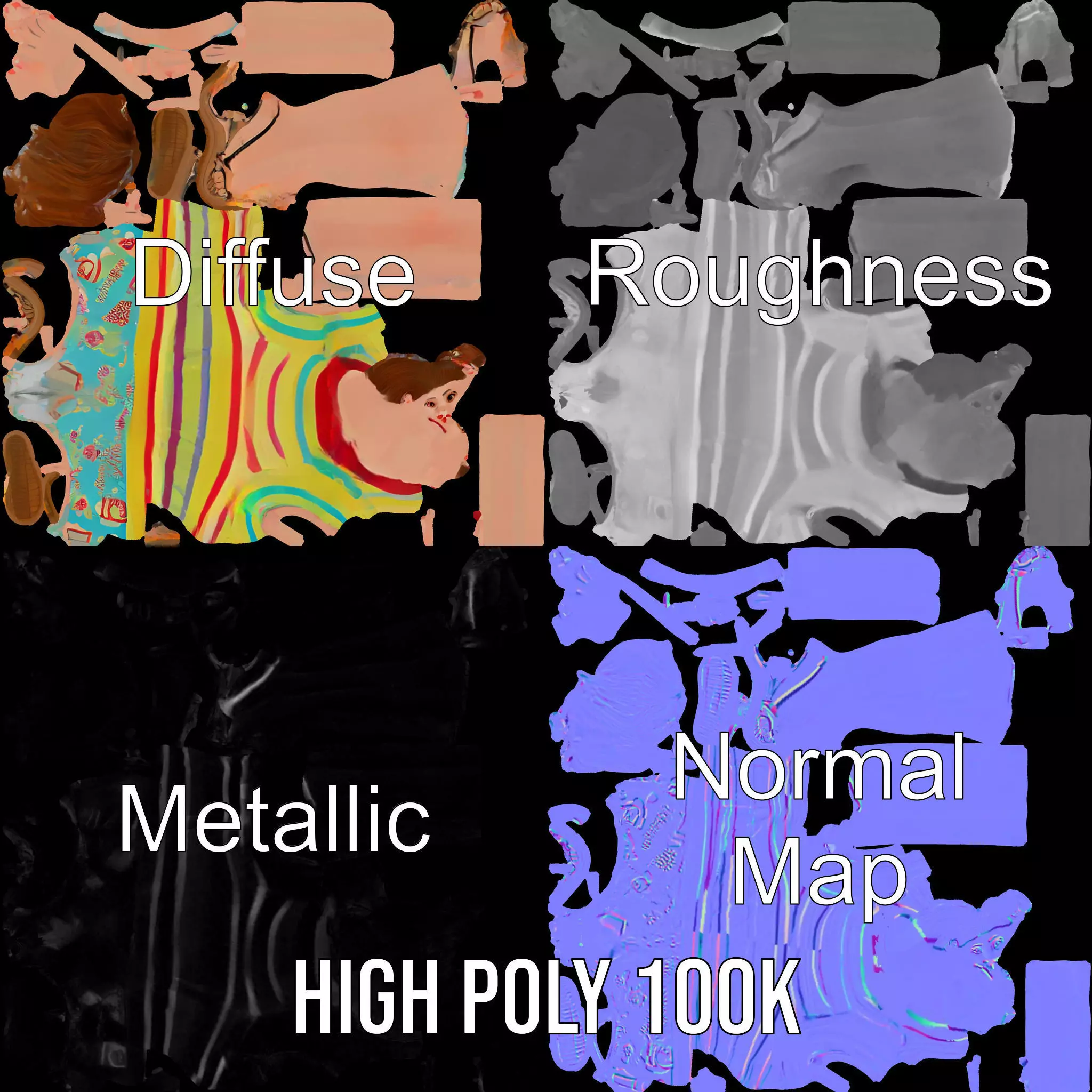 Animated Female Character Casual Outfit Model Pack Low-poly 3D model_3