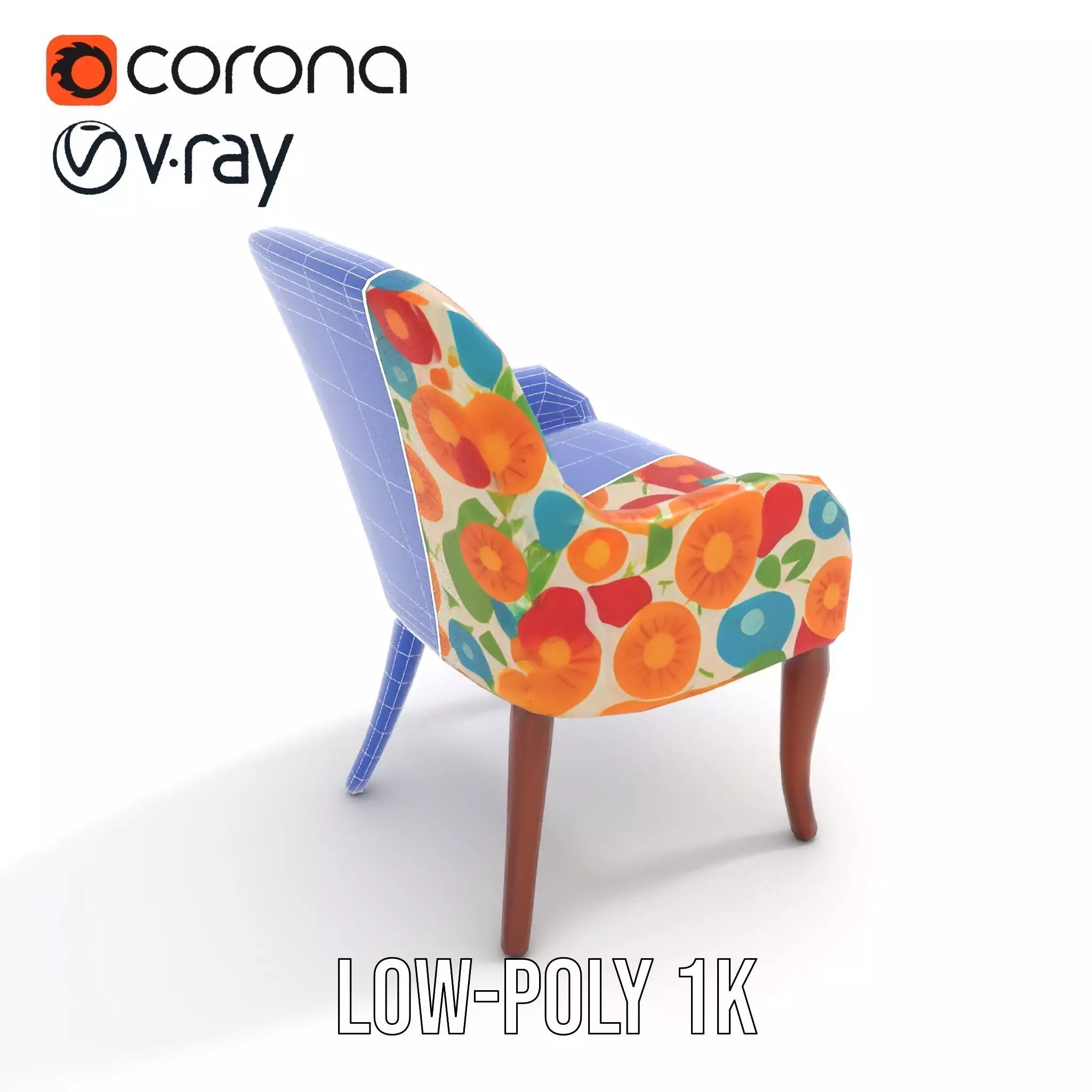 Colorful Floral Patterned Chair Model Pack Low-poly 3D model_25